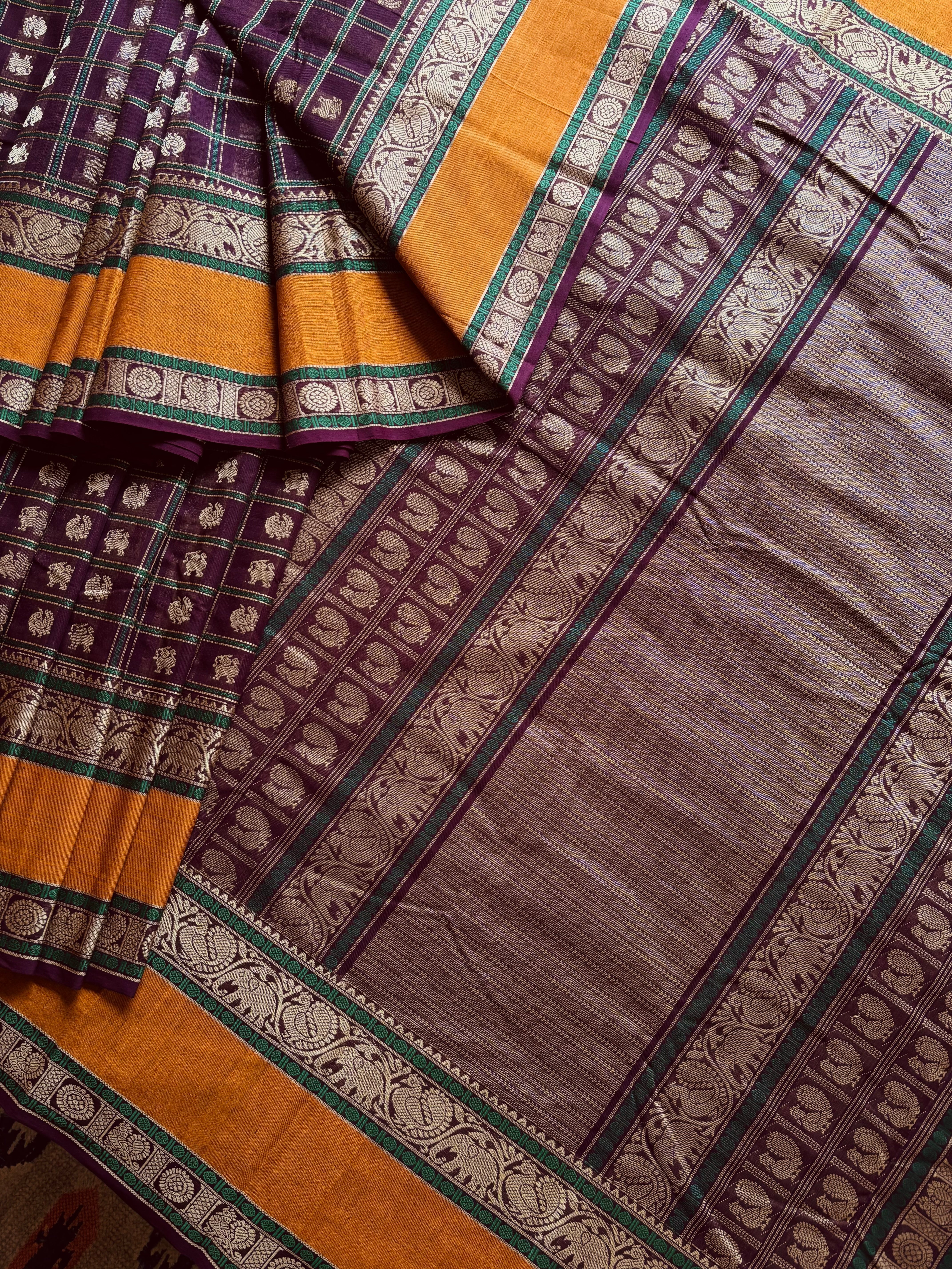 Handwoven Plum Colour Kanchipuram  Aayirum Butta Cotton Saree