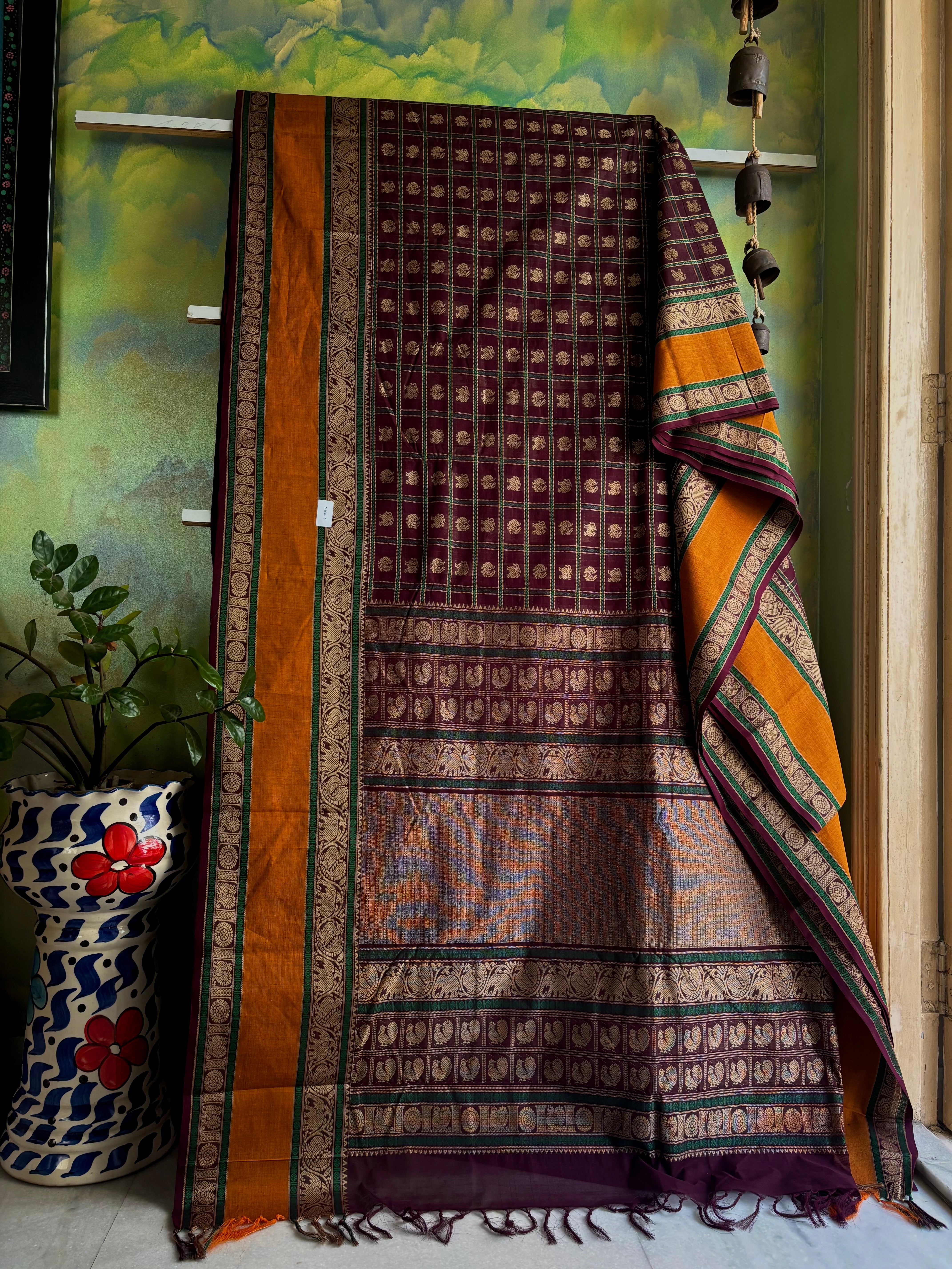 Handwoven Plum Colour Kanchipuram  Aayirum Butta Cotton Saree