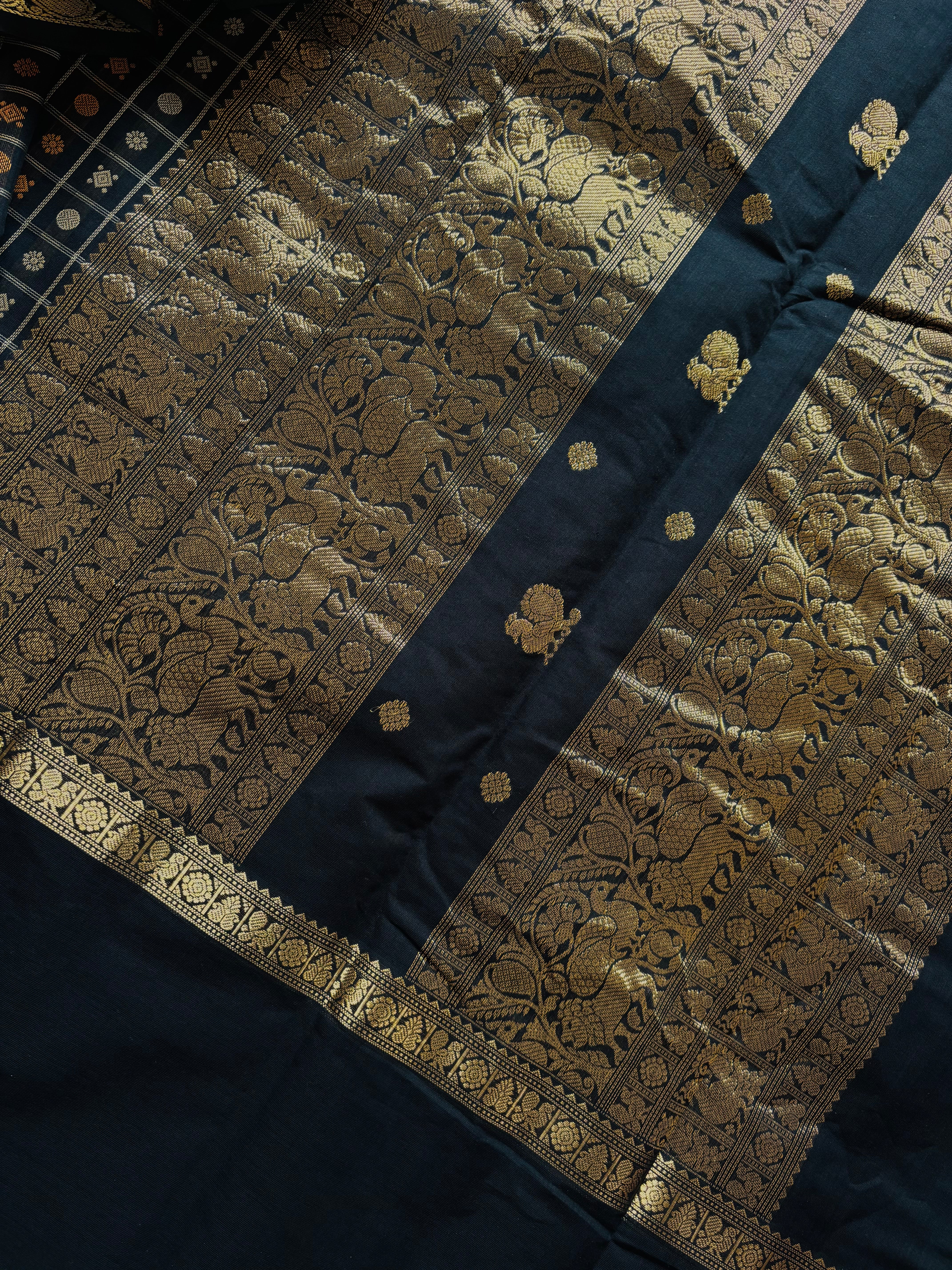 Handwoven Black Colour Kanchipuram Aayirum Butta Cotton Saree