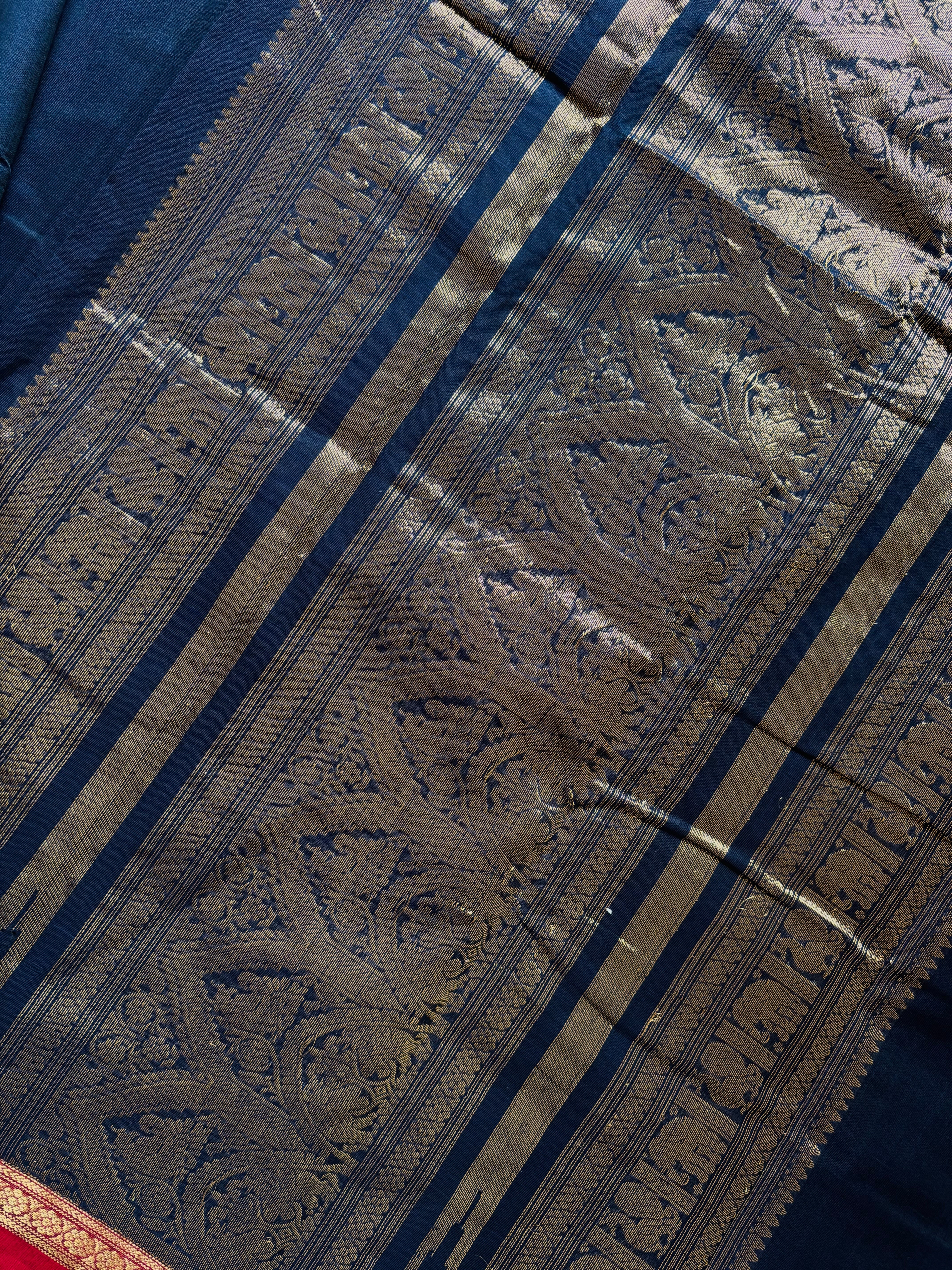 Handwoven Dark Navy Colour Cotton Kanchipuram Saree