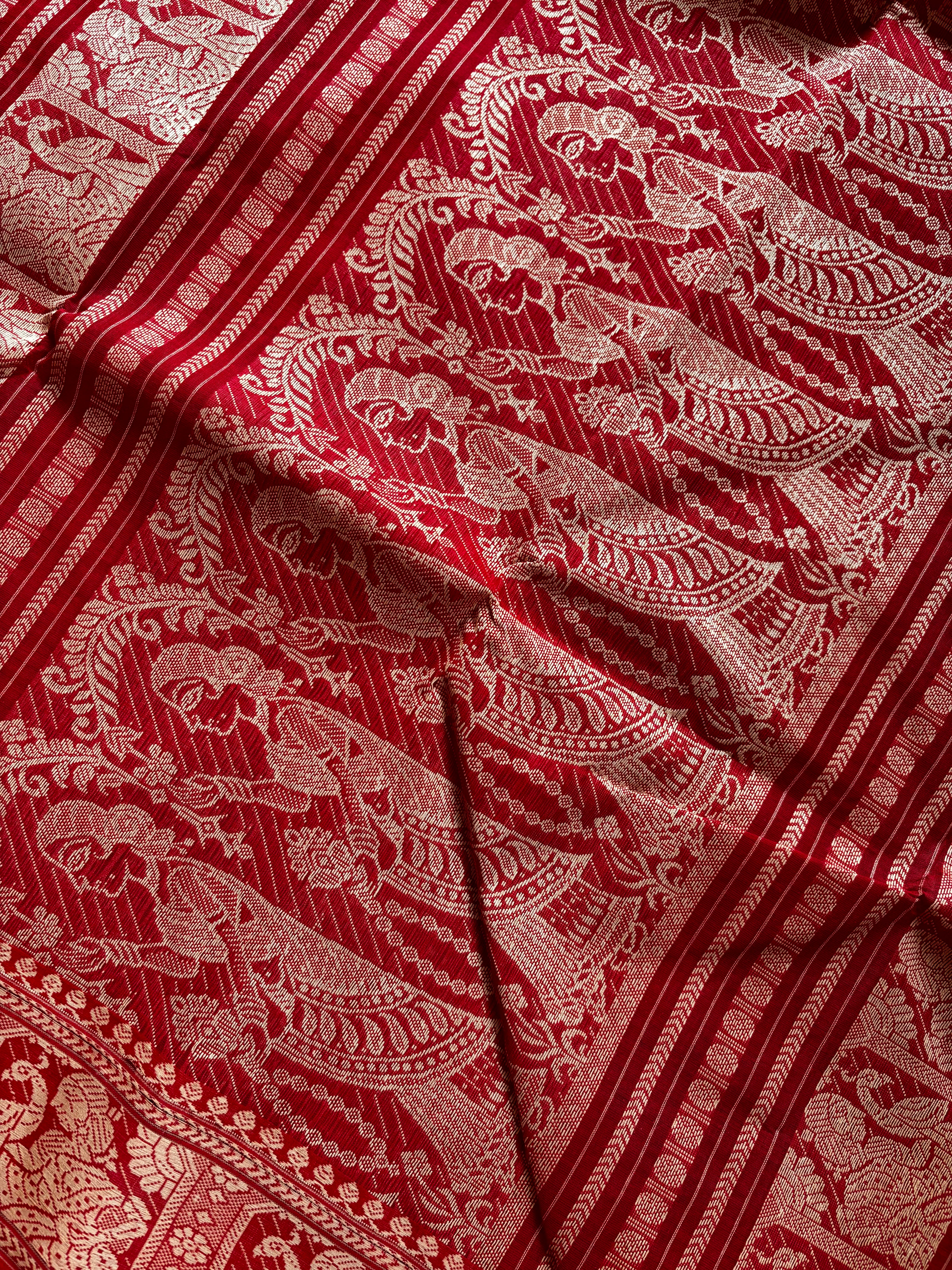 Handwoven Red cotton Baluchari Saree