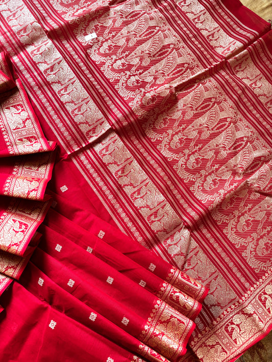Handwoven Red cotton Baluchari Saree