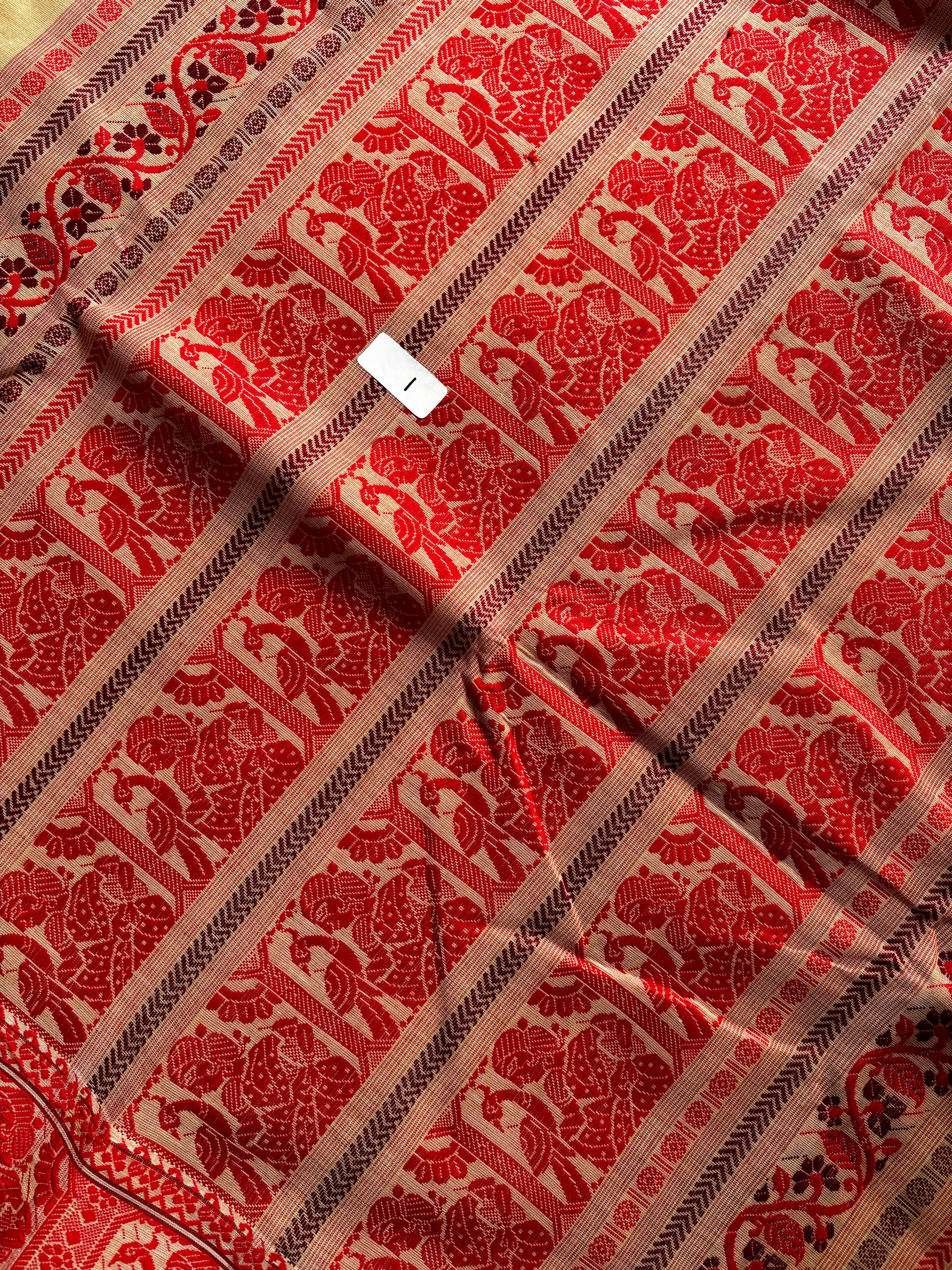 Handwoven Beige Red Cotton Baluchari Saree