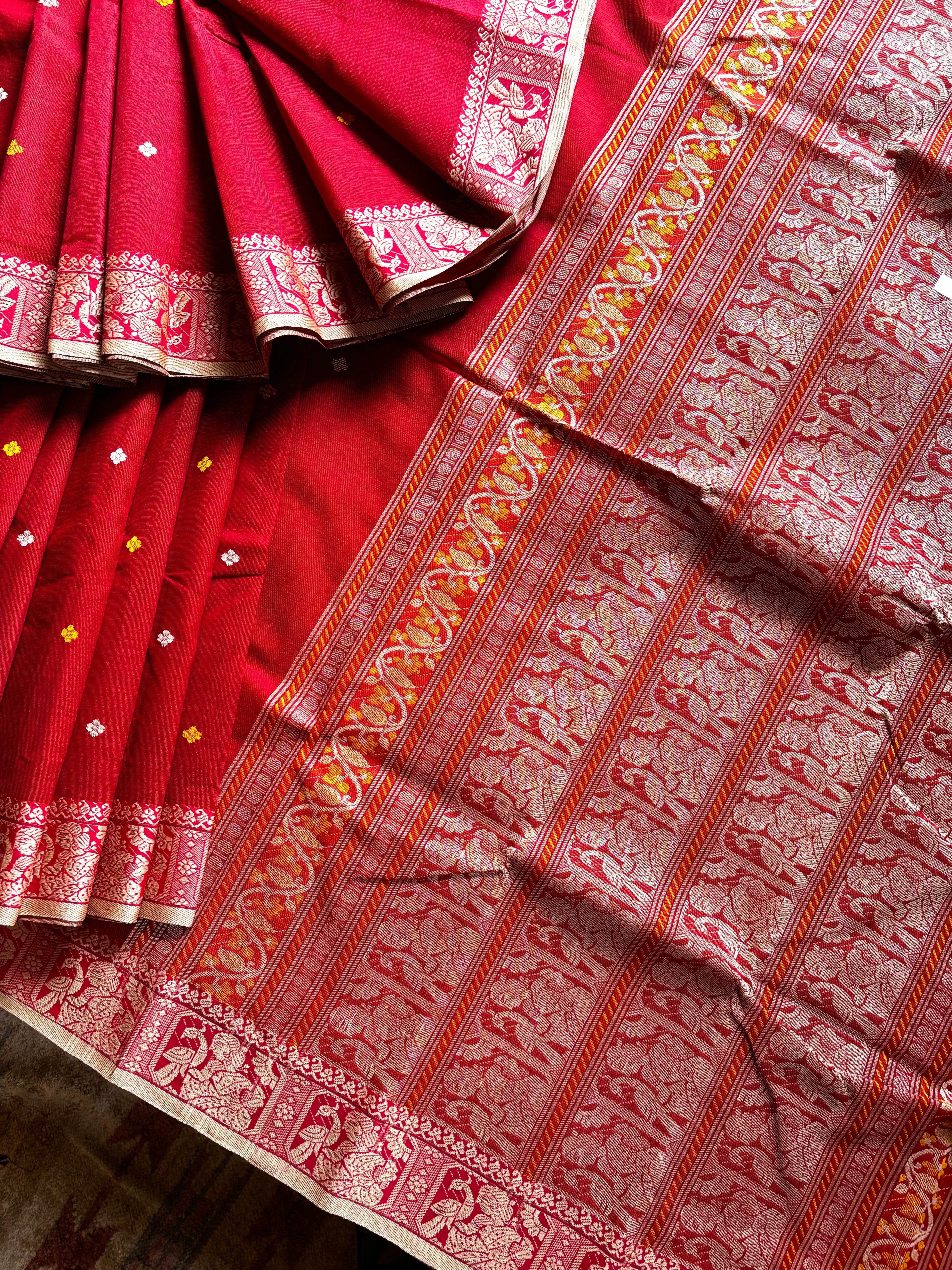 Handwoven Brick Red Cotton Baluchari Saree