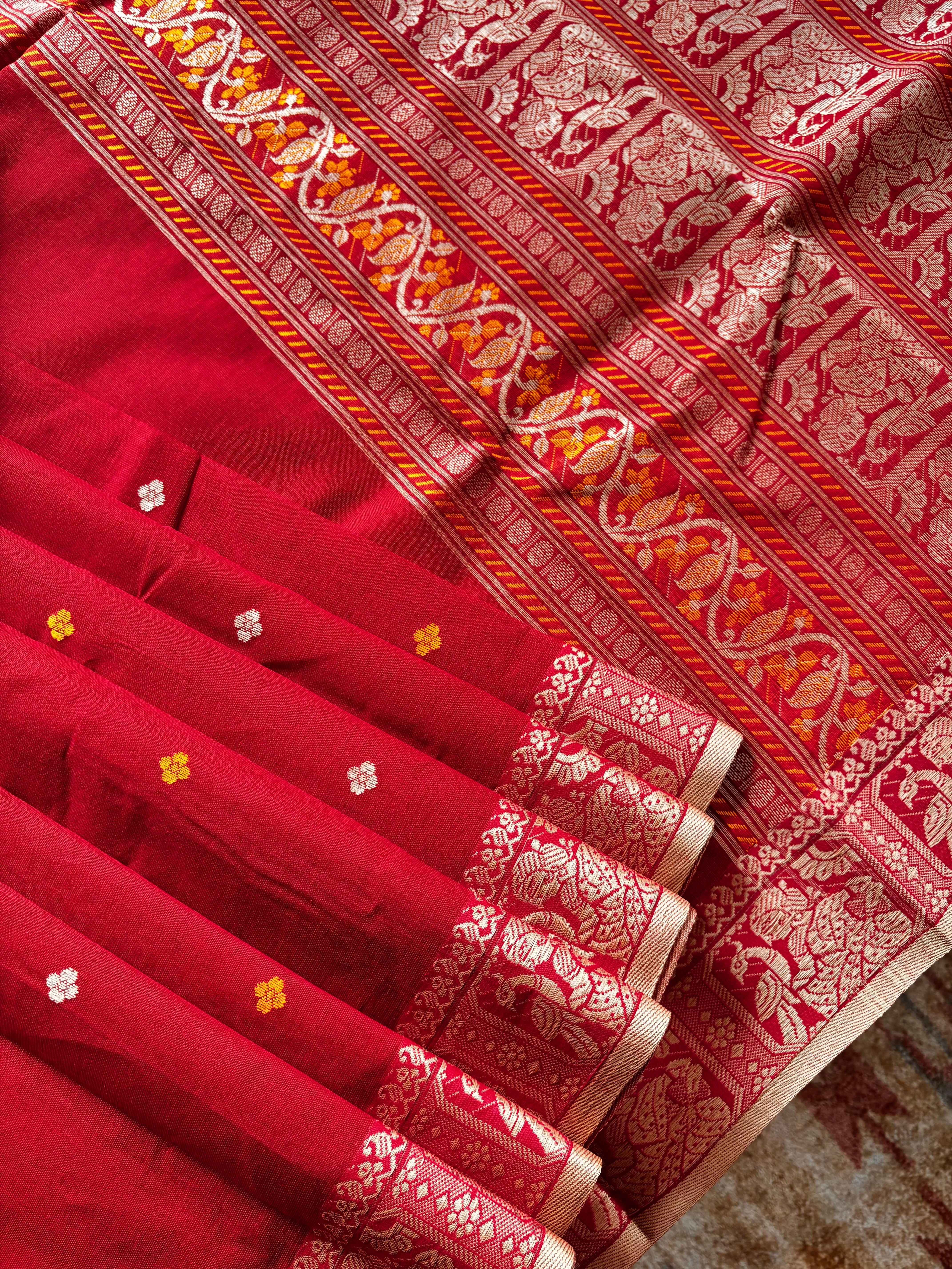 Handwoven Brick Red Cotton Baluchari Saree