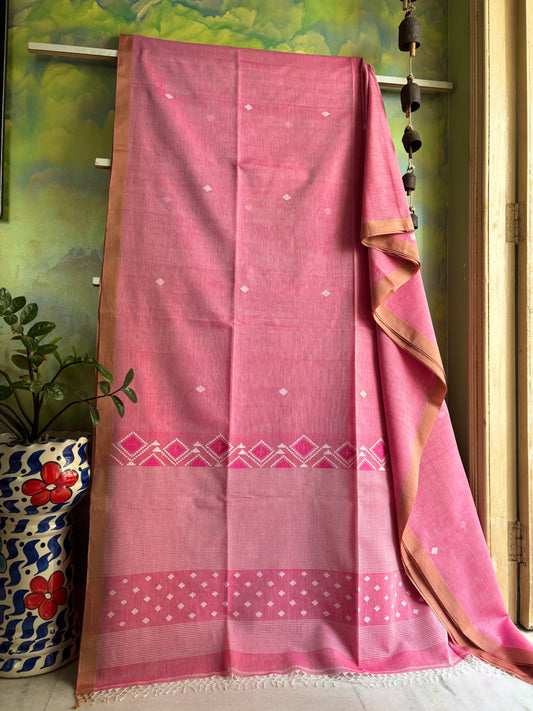 Handwoven Light Pink Cotton Jamdani Saree