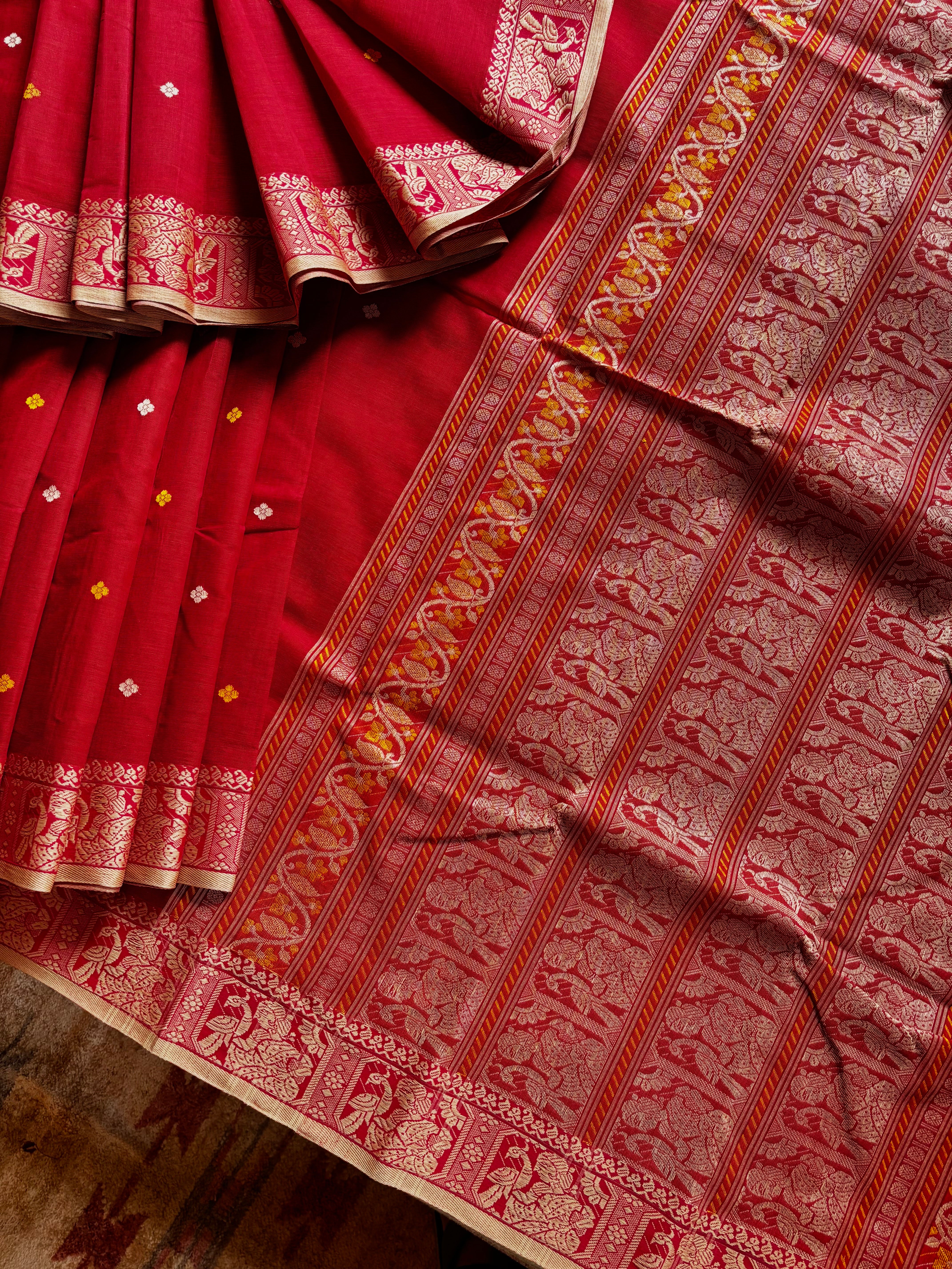 Handwoven Brick Red Cotton Baluchari Saree