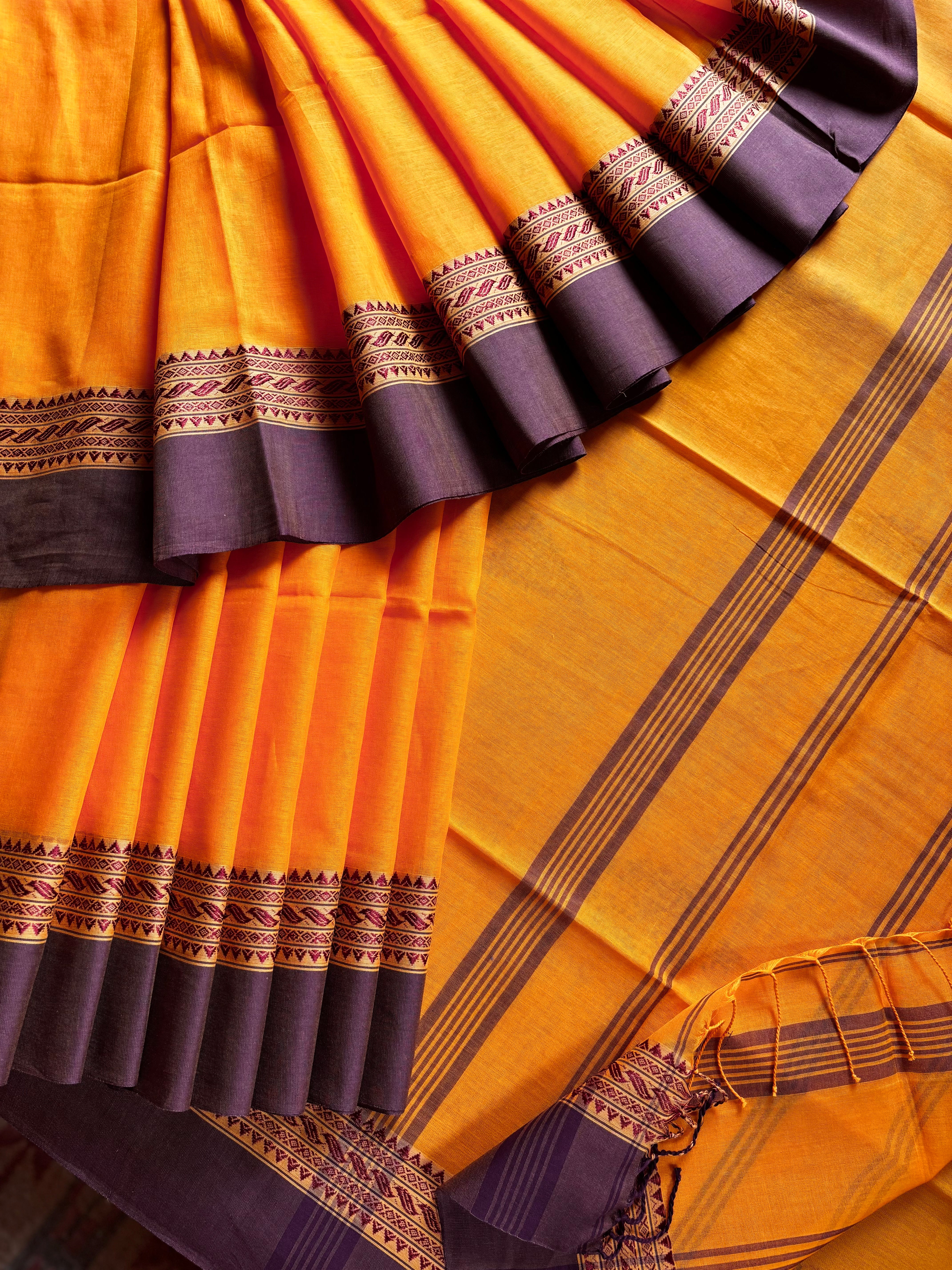 Handwoven Orangish Yellow Phulia Cotton Saree