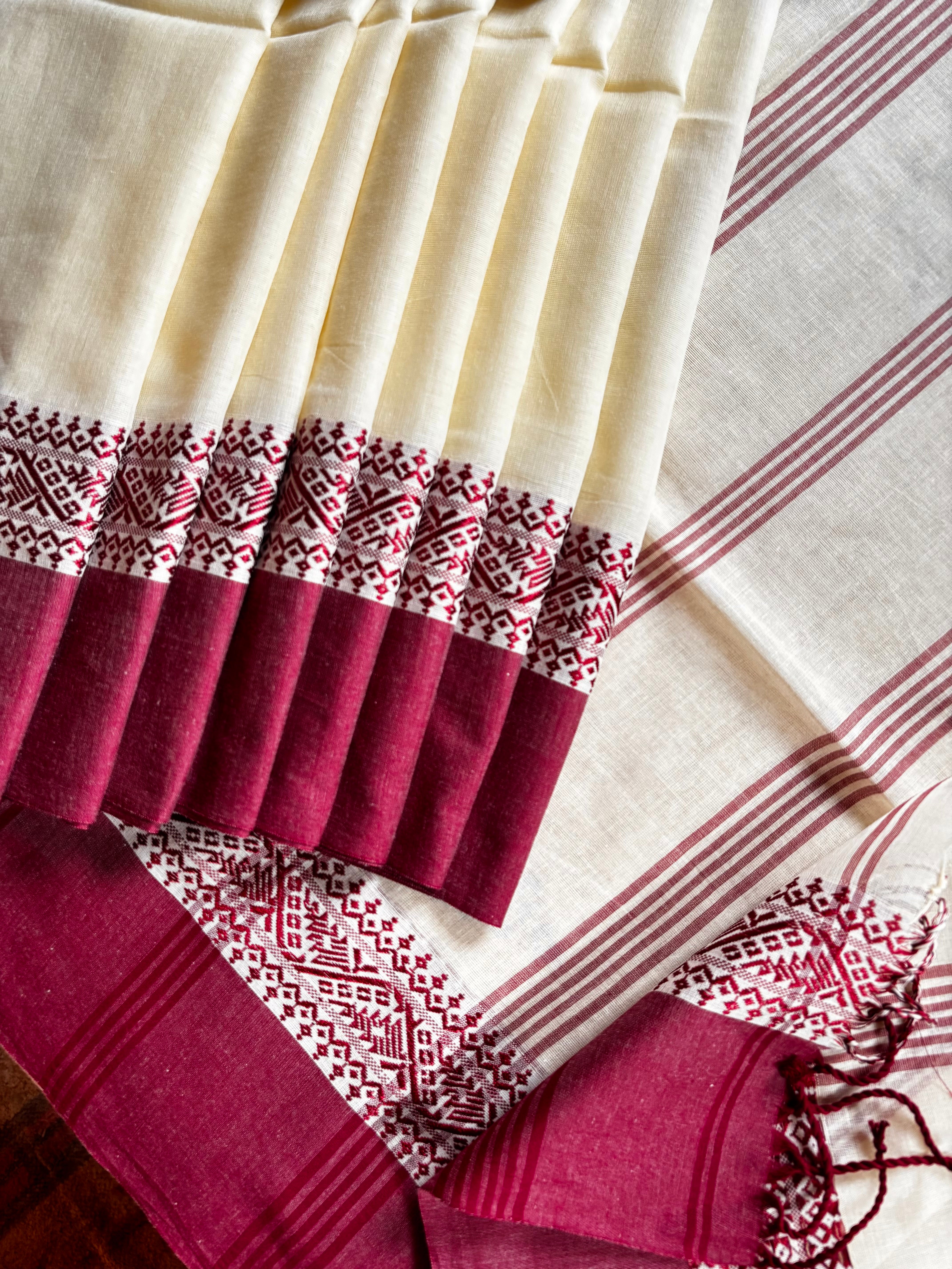 Handwoven Cream Colour Phulia Cotton Saree