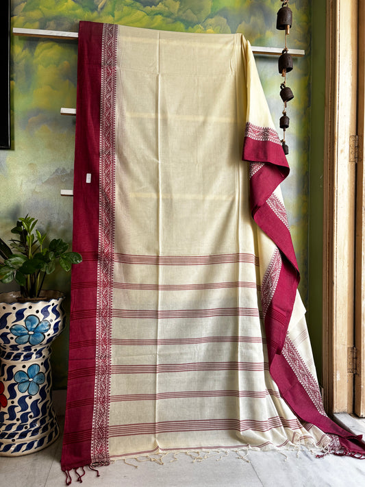 Handwoven Cream Colour Phulia Cotton Saree