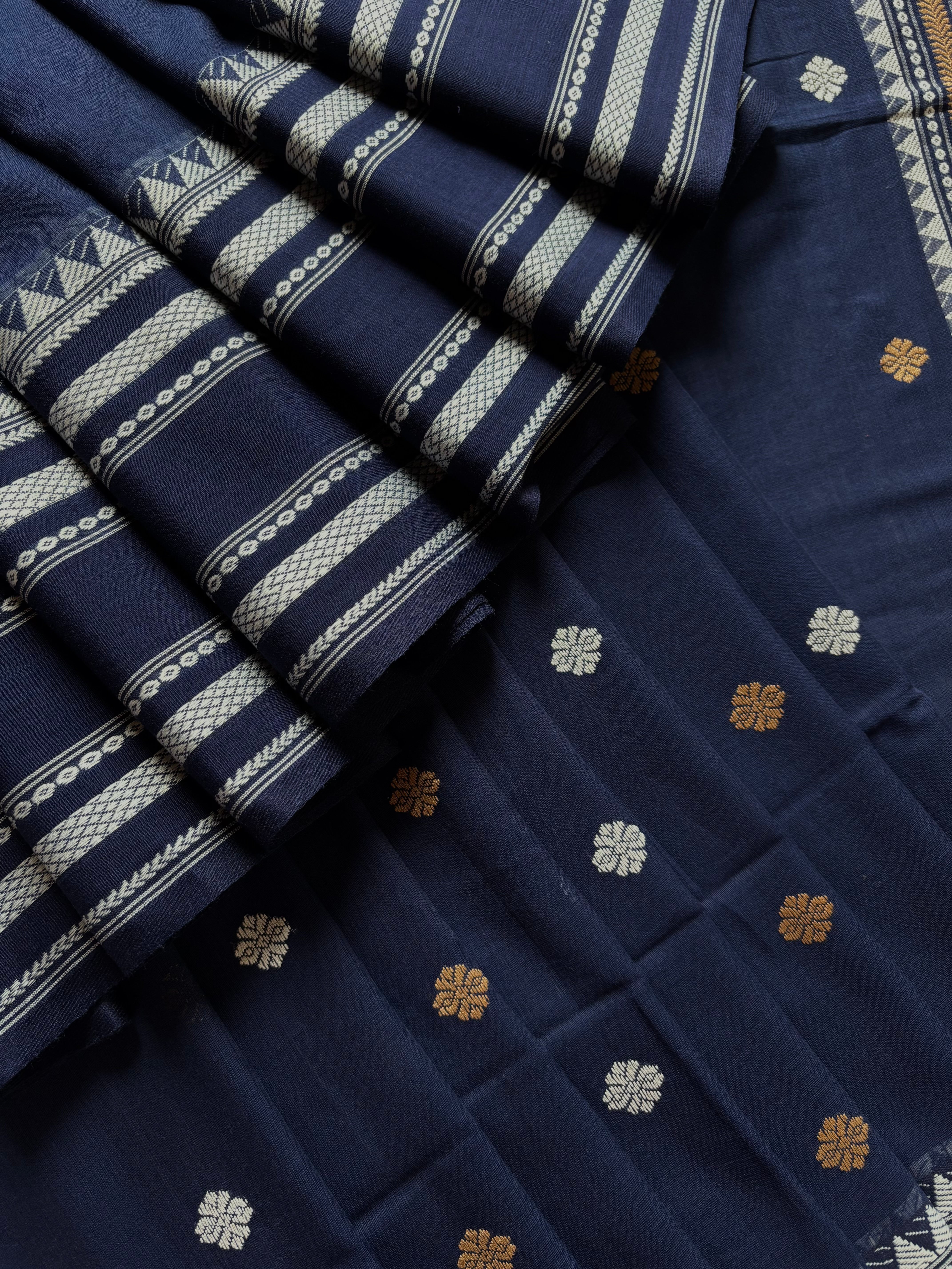 Handwoven Navy Colour Phulia Cotton Saree