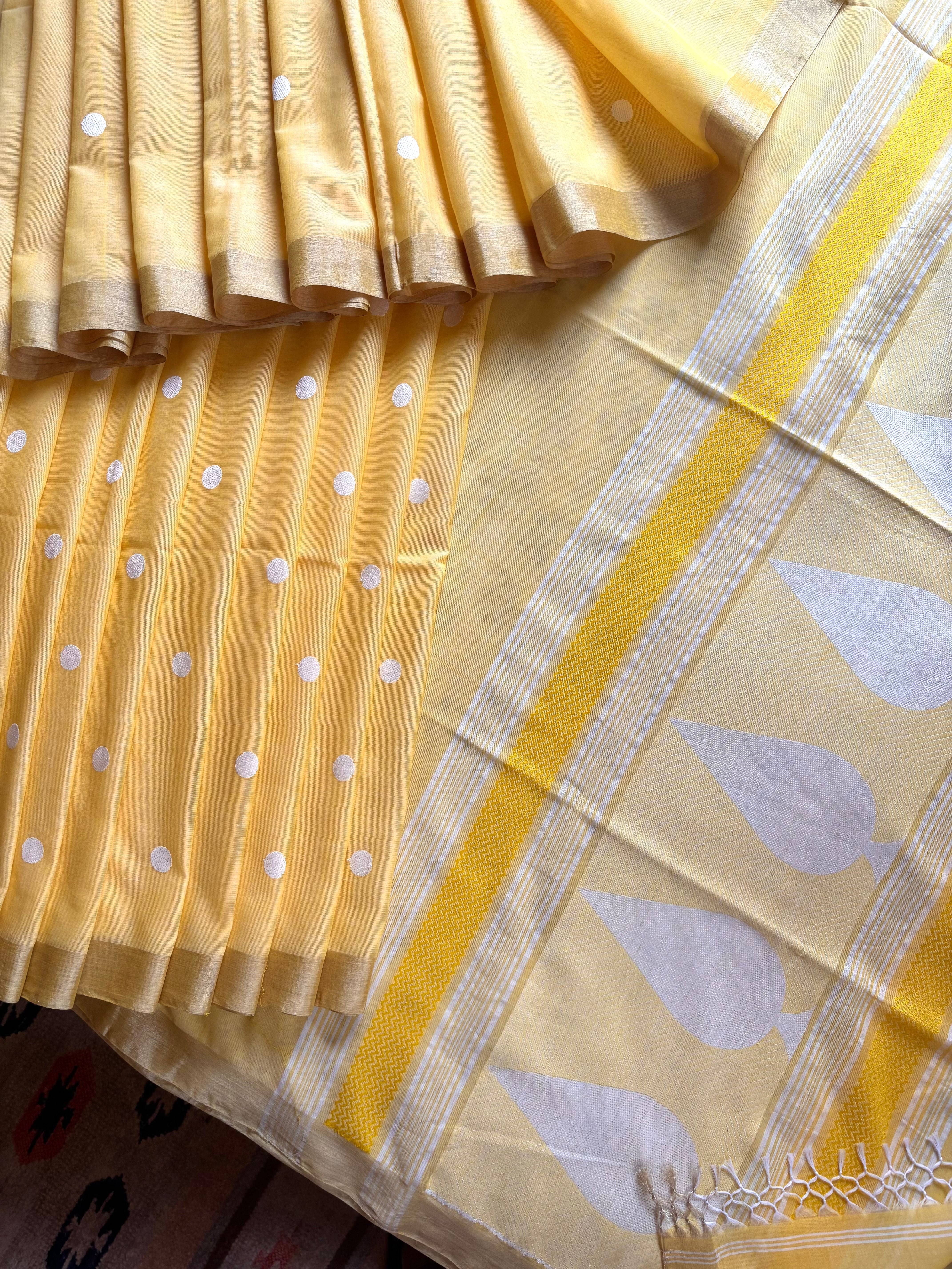 Handwoven Butterscotch Yellow Phulia Cotton Saree
