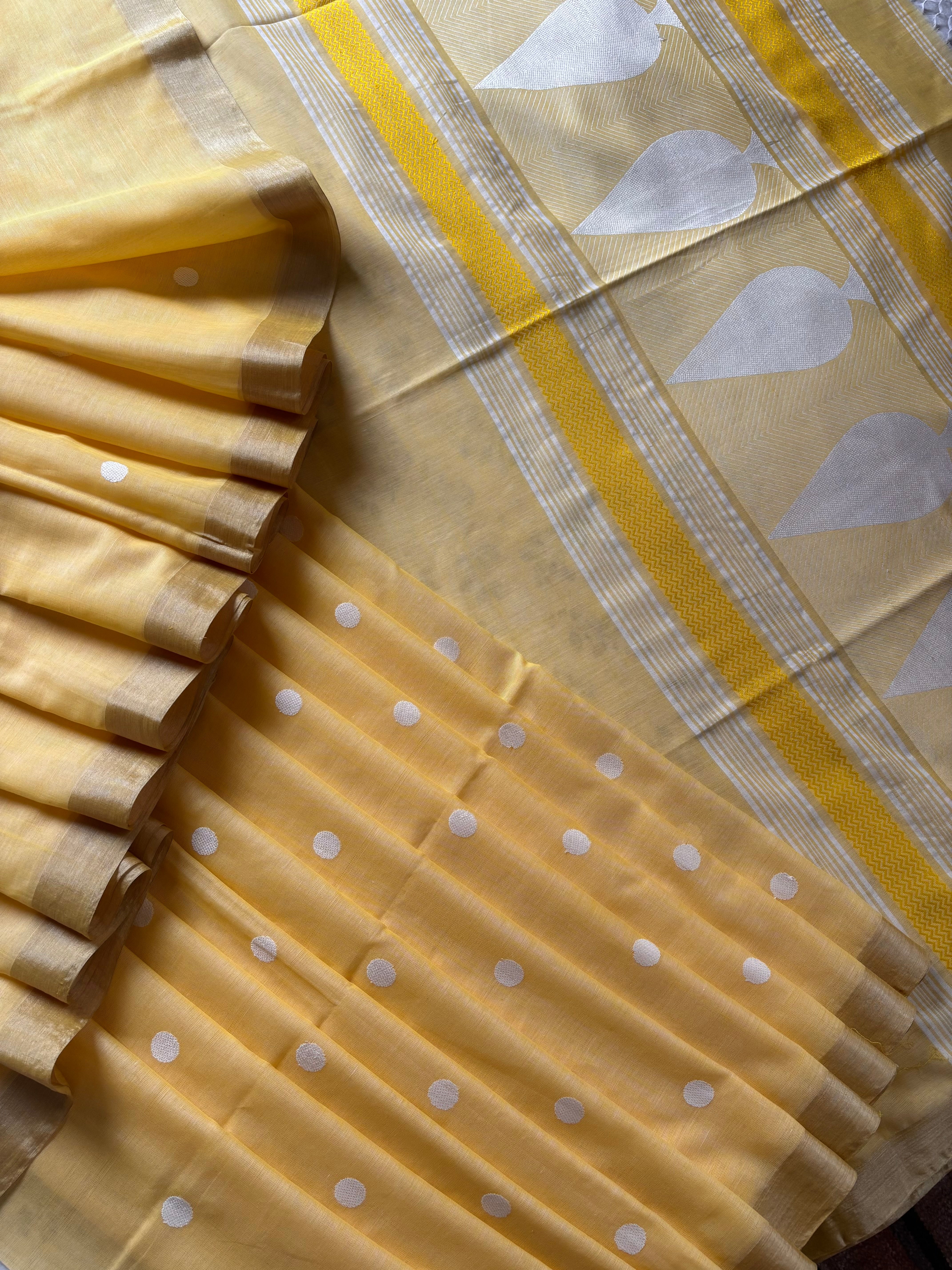 Handwoven Butterscotch Yellow Phulia Cotton Saree