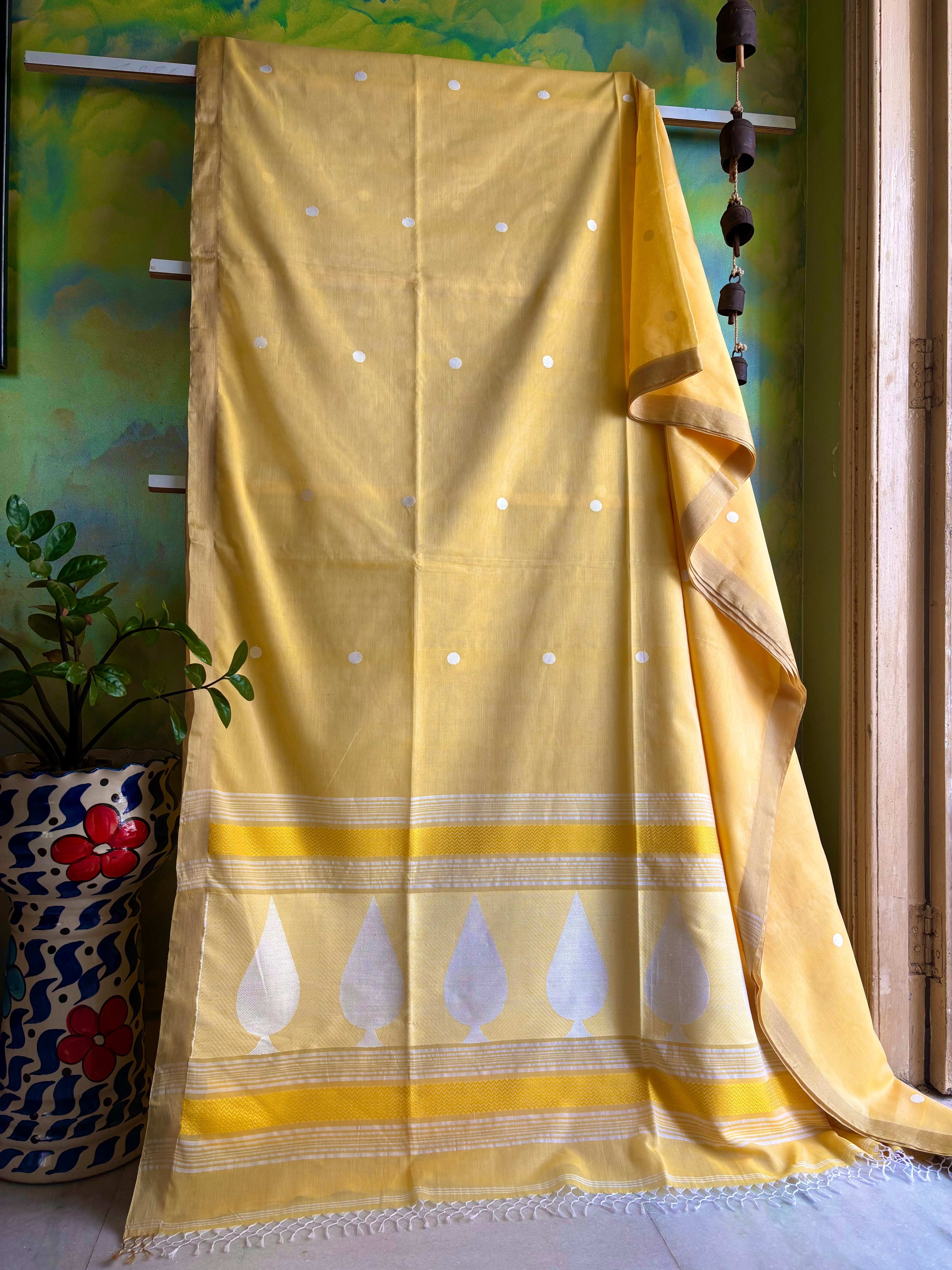 Handwoven Butterscotch Yellow Phulia Cotton Saree