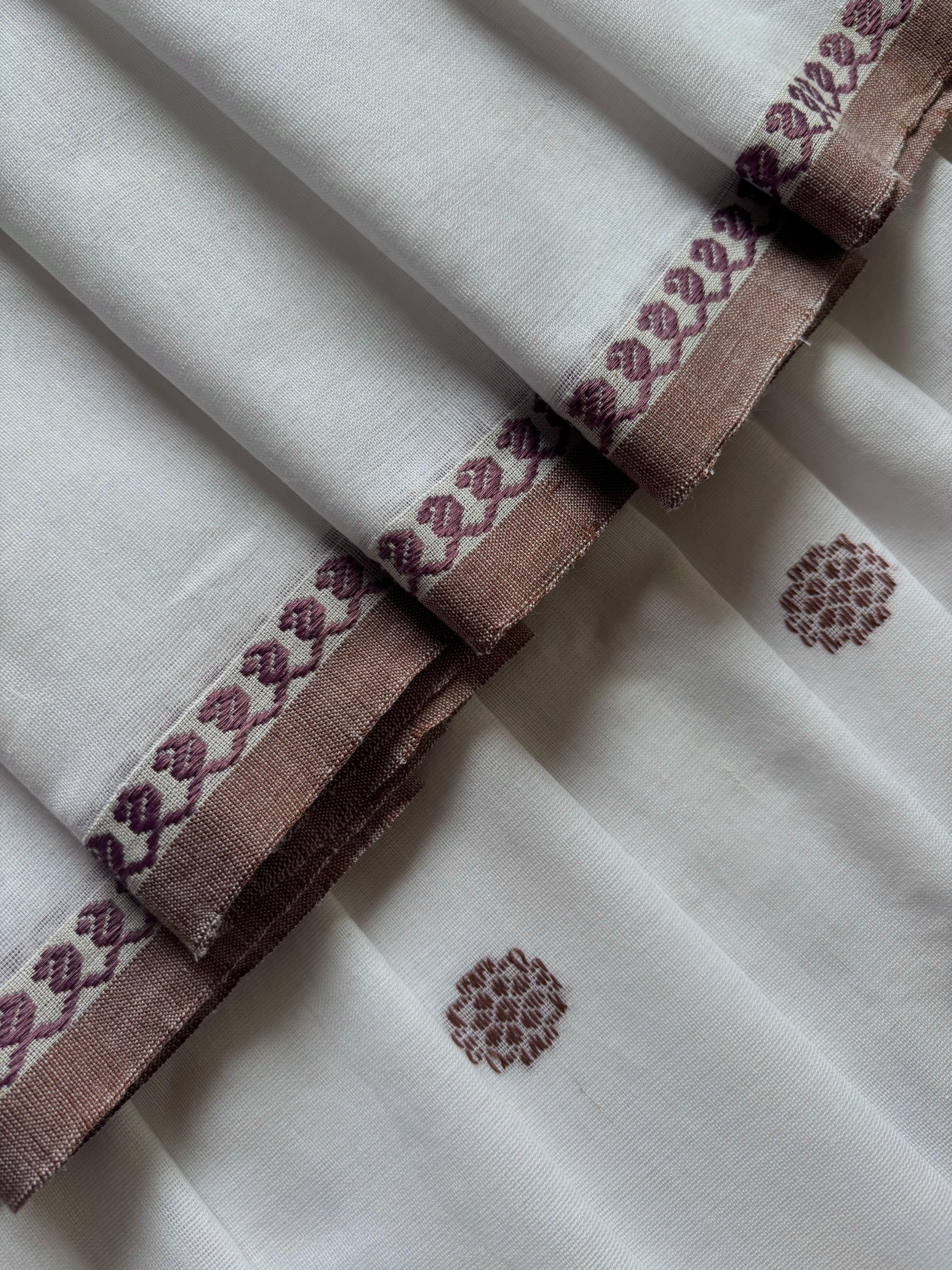 Handwoven White Brown Phulia Cotton Saree