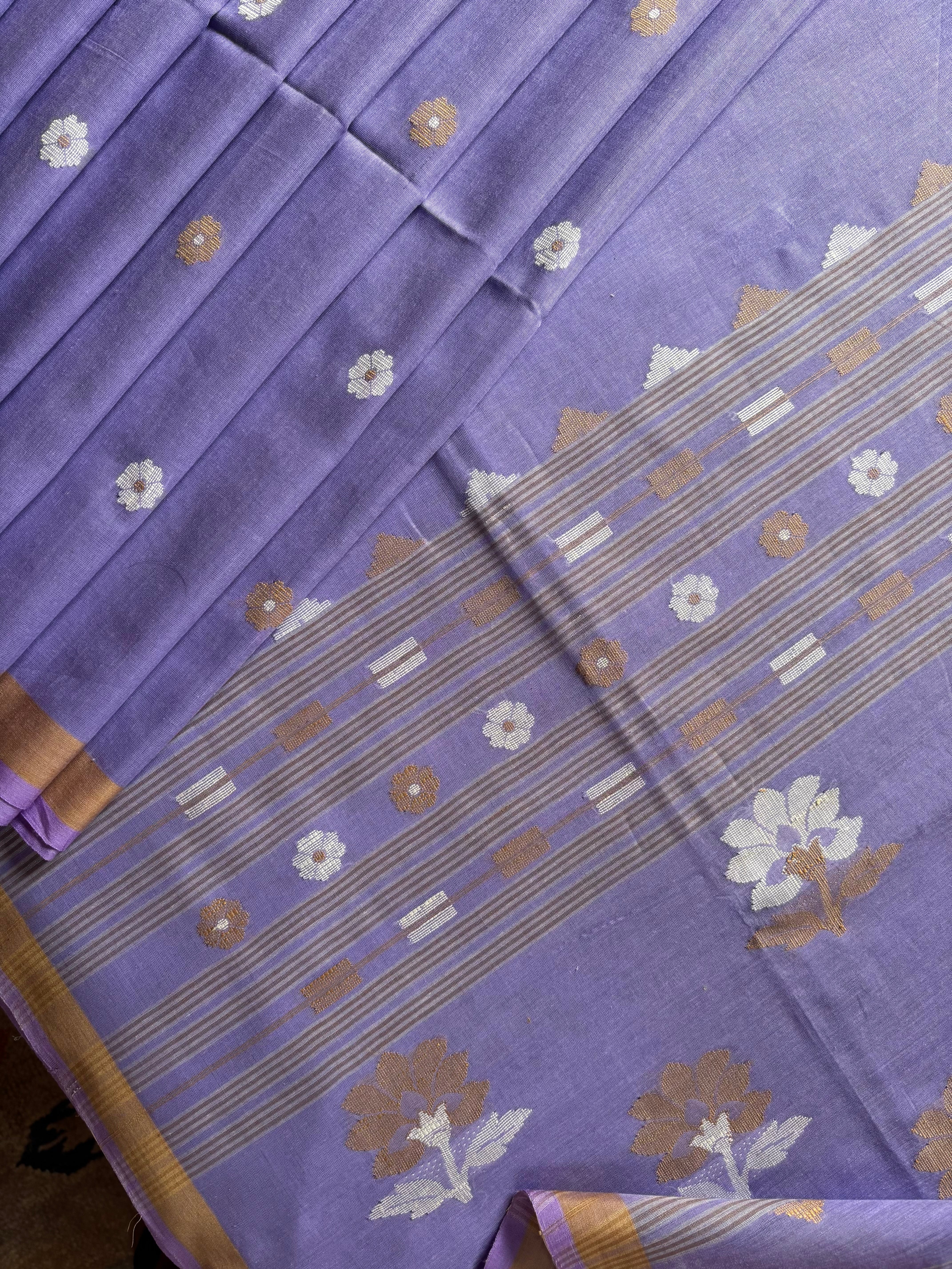 Handwoven Lavender Colour Cotton Jamdani Saree