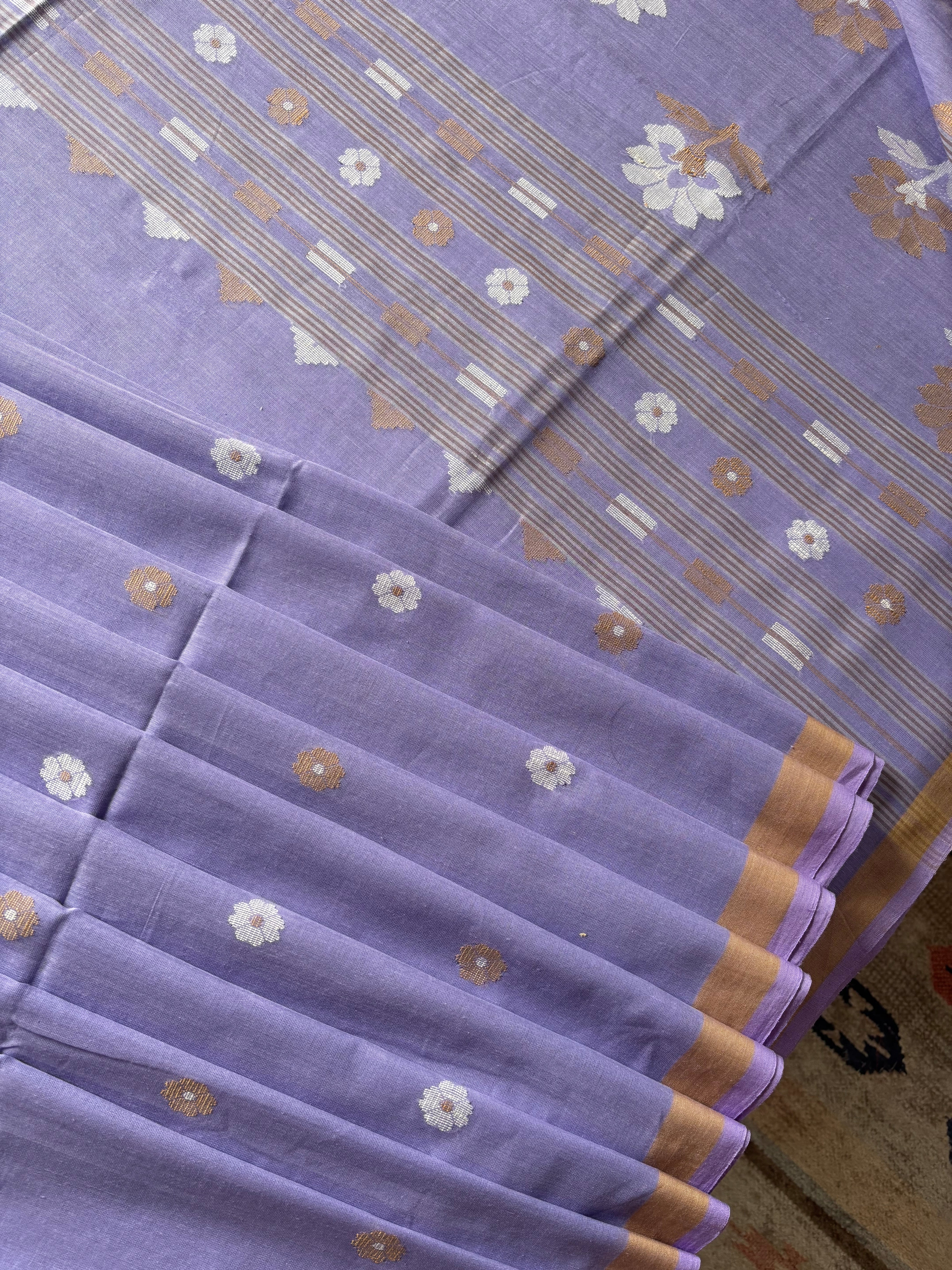 Handwoven Lavender Colour Cotton Jamdani Saree