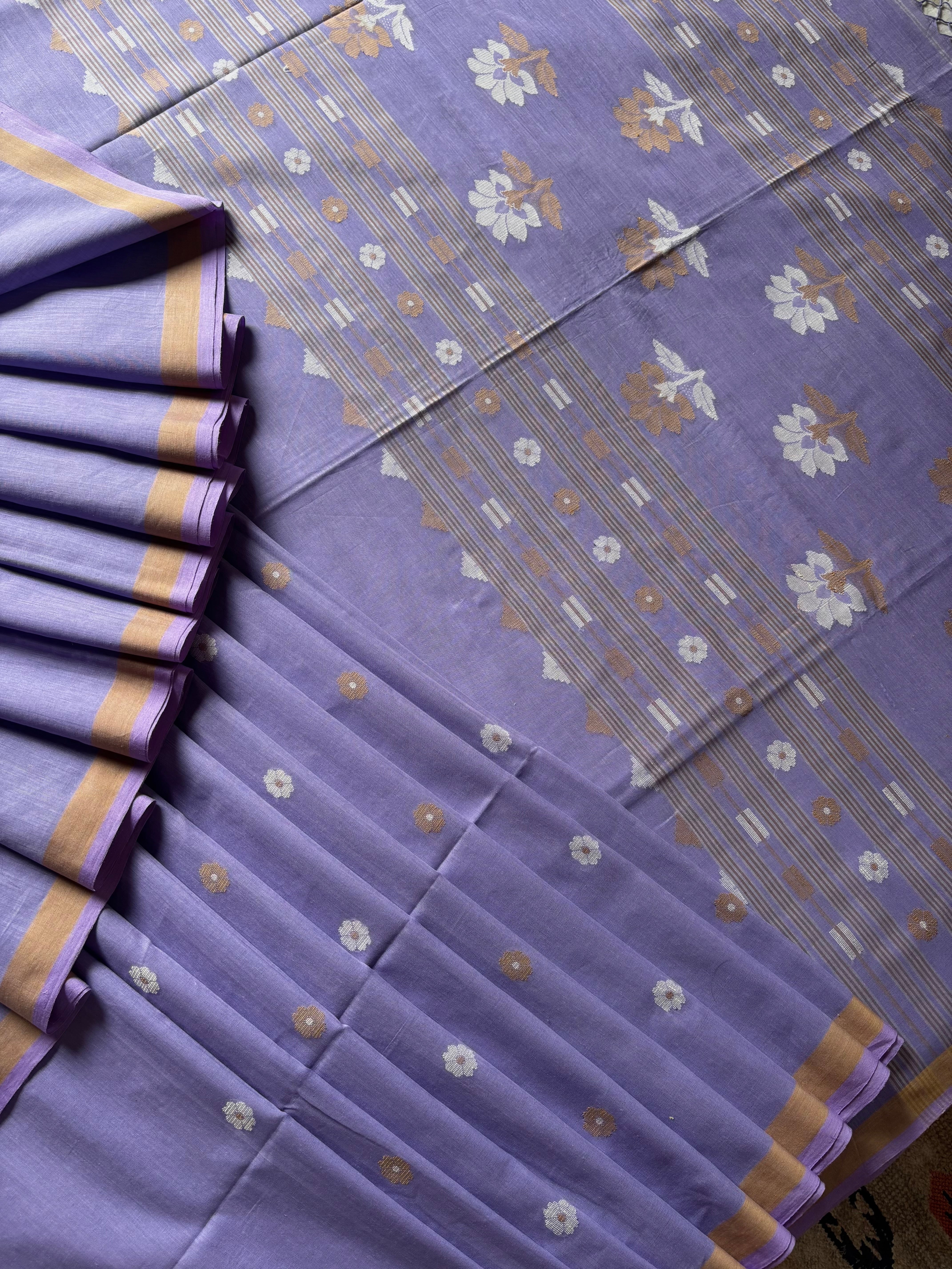 Handwoven Lavender Colour Cotton Jamdani Saree