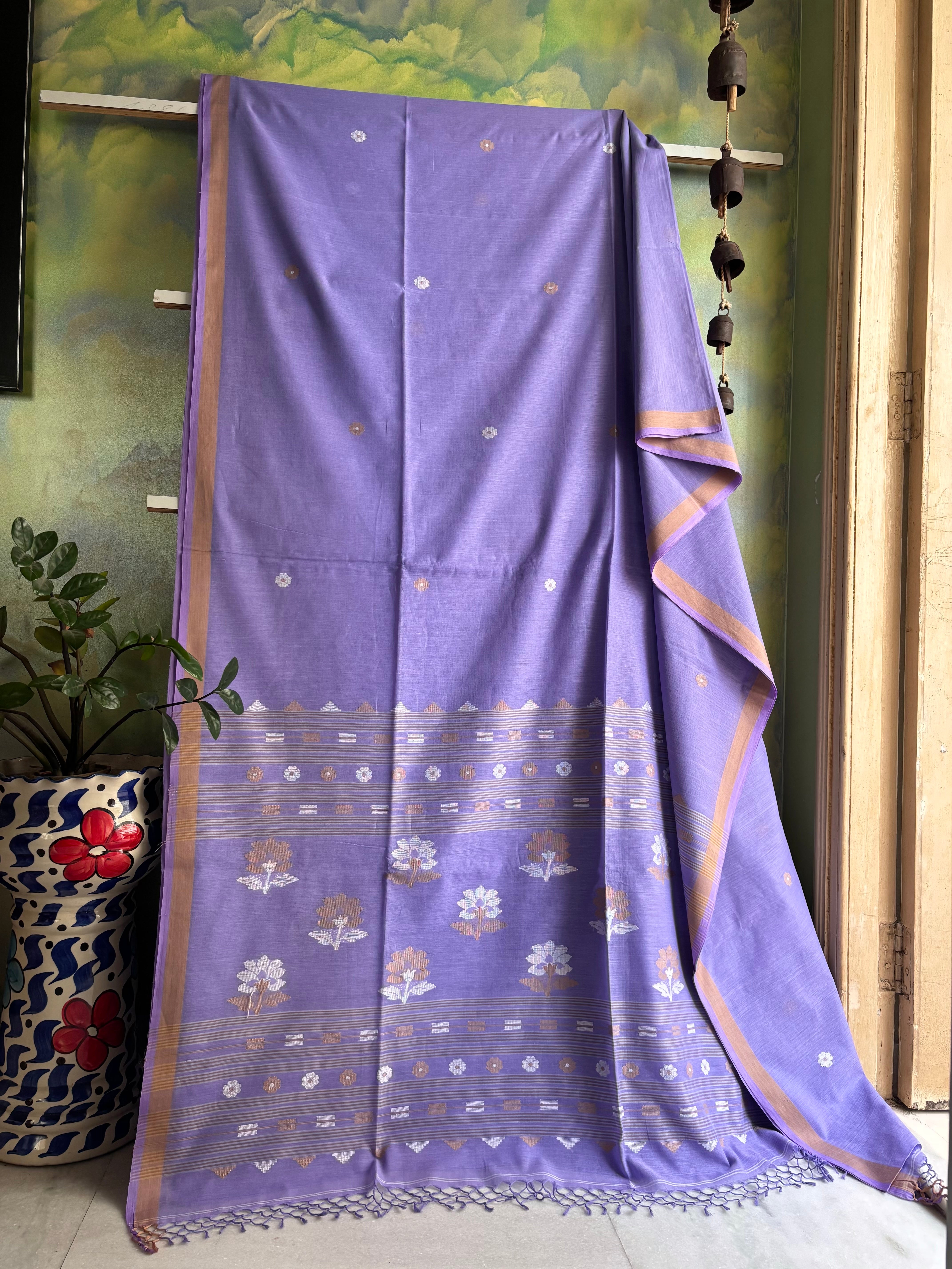Handwoven Lavender Colour Cotton Jamdani Saree