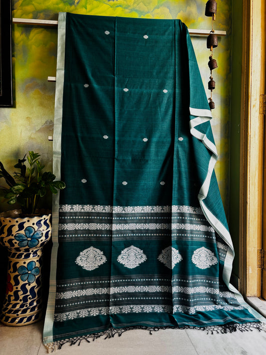 Handwoven Rama Green Colour Cotton Jamdani Saree