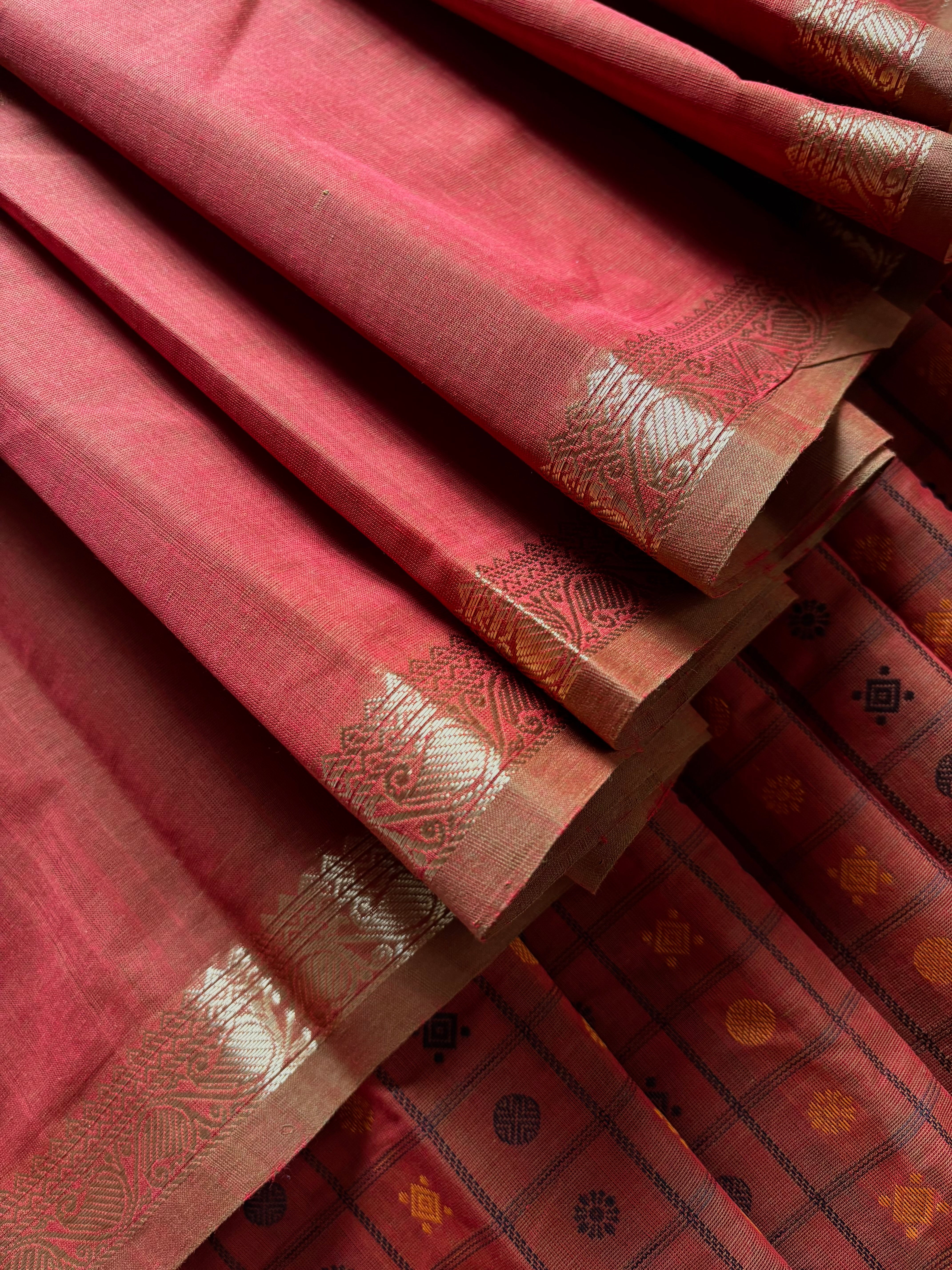 Handwoven Rust Colour Kanchipuram Cotton Saree