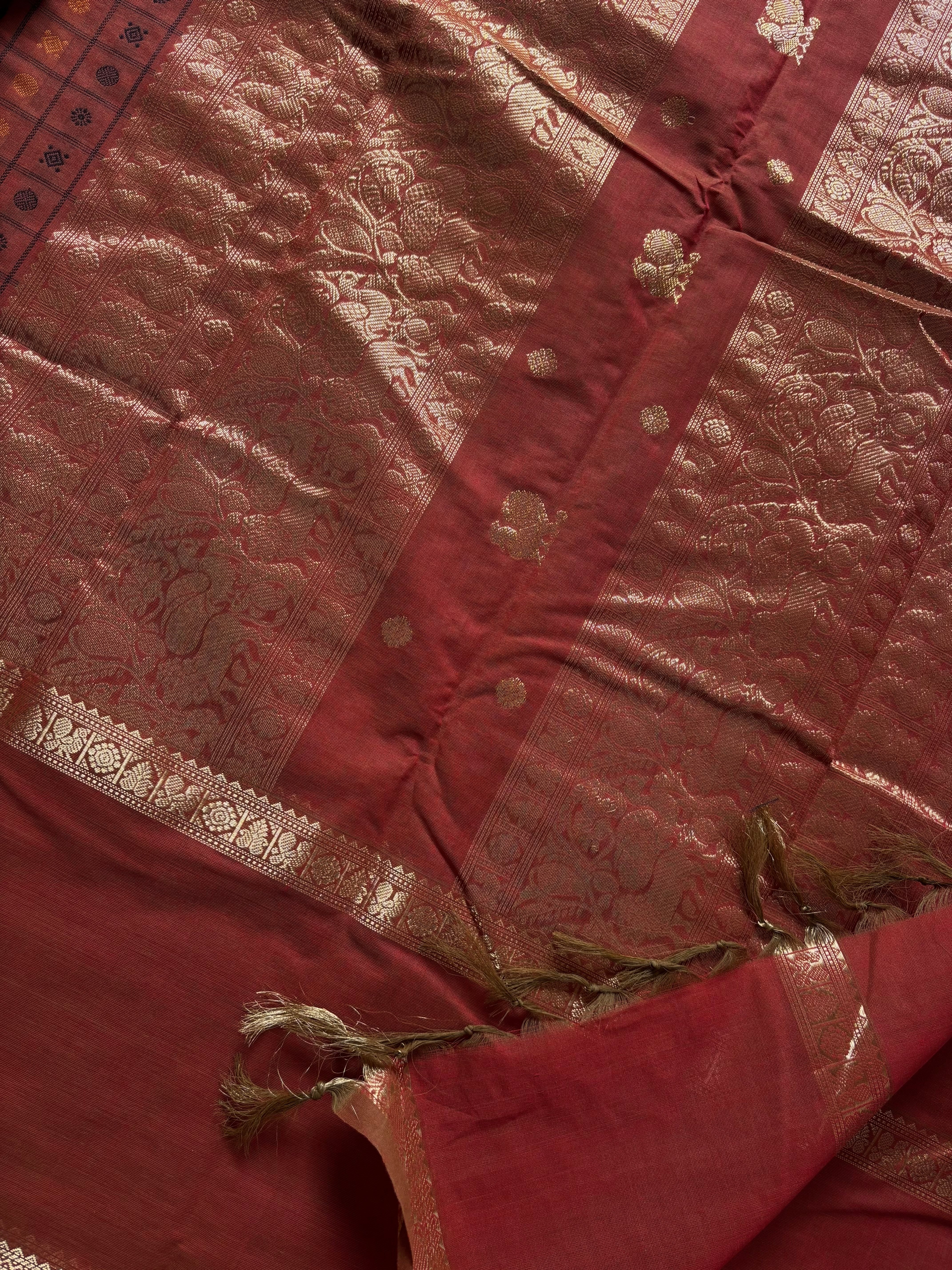 Handwoven Rust Colour Kanchipuram Cotton Saree