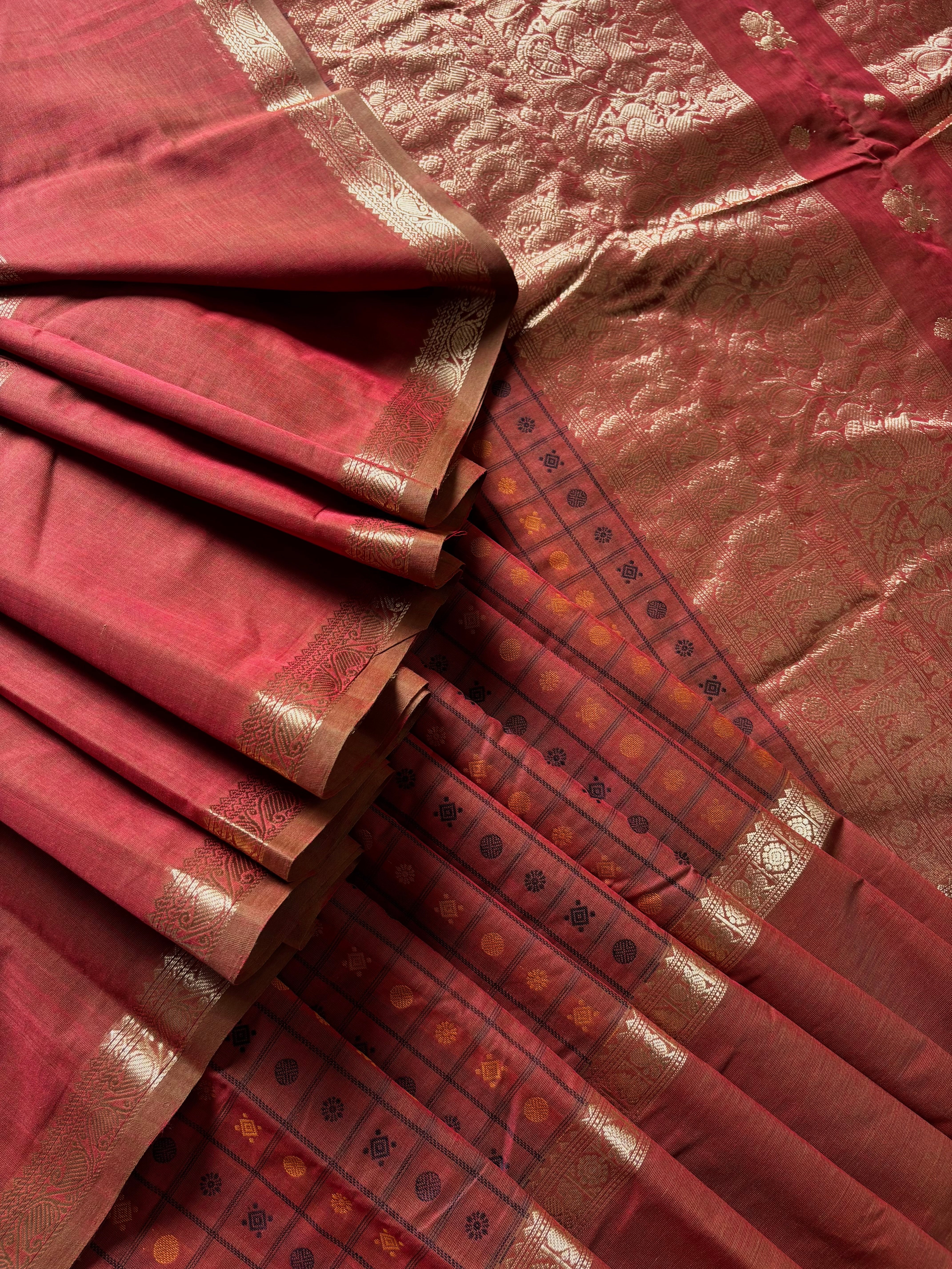 Handwoven Rust Colour Kanchipuram Cotton Saree
