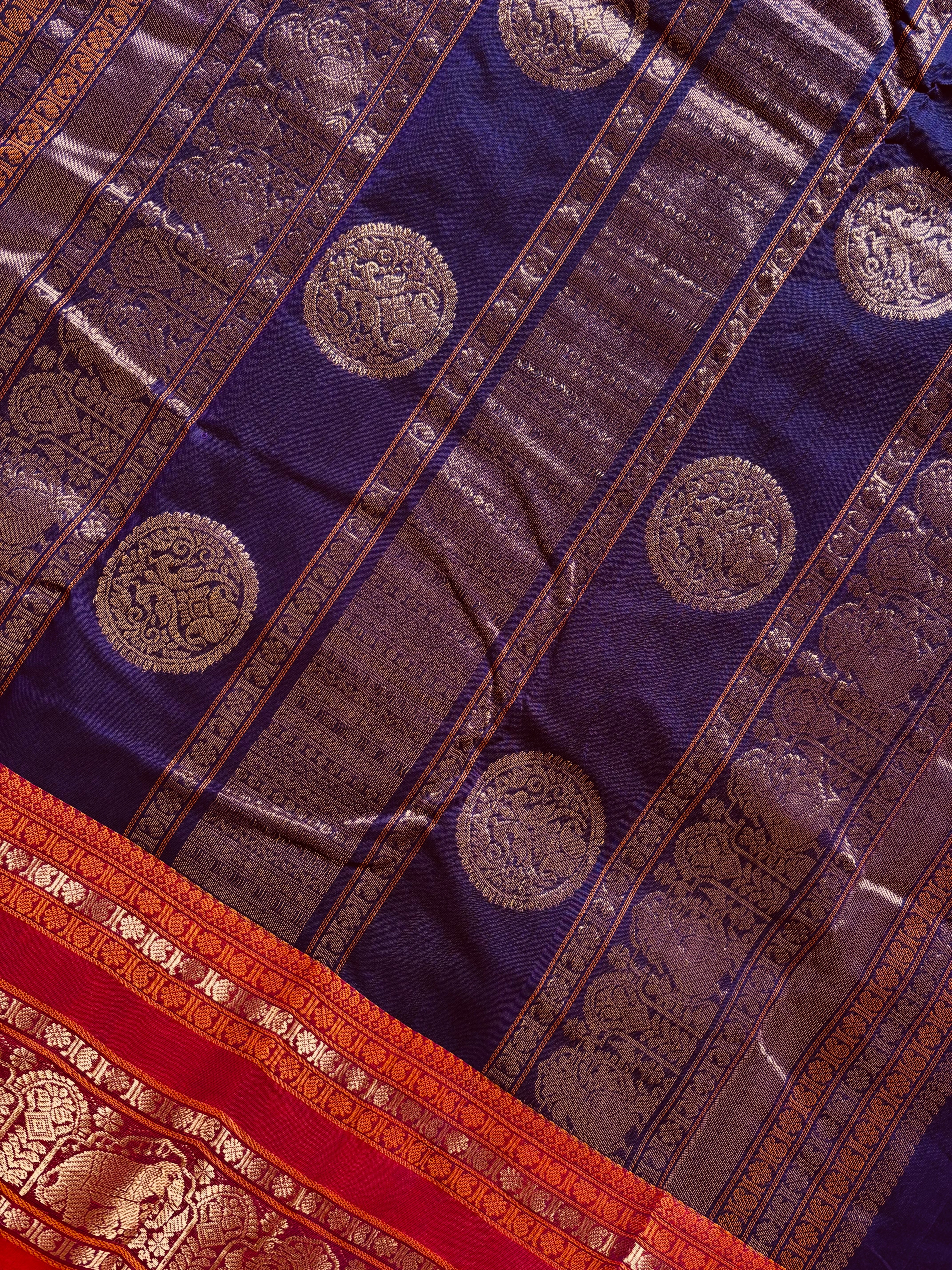 Handwoven Purple Colour Kanchipuram Cotton Aayirum Butta Saree