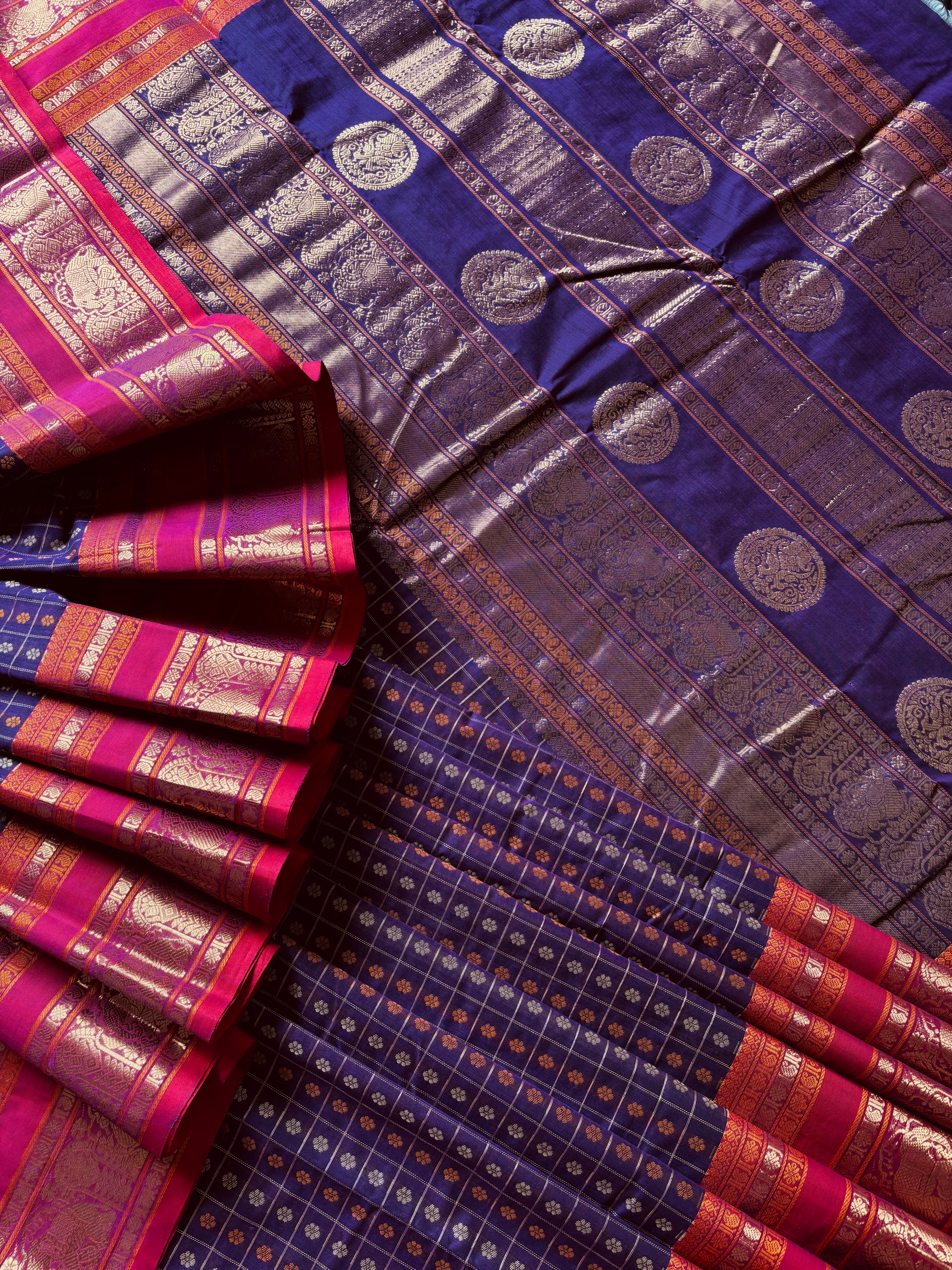 Handwoven Purple Colour Kanchipuram Cotton Aayirum Butta Saree