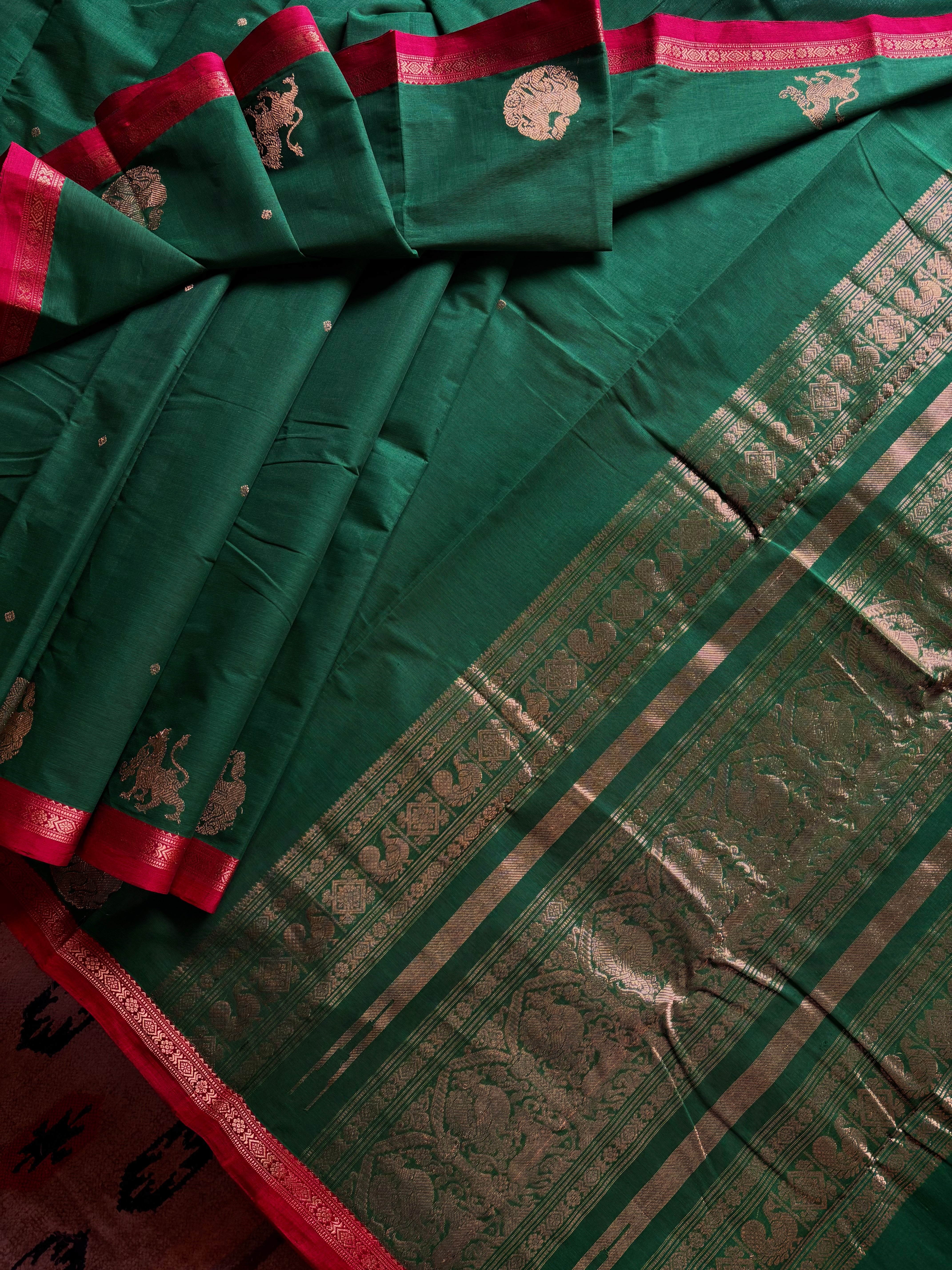 Handwoven Green Colour Kanchipuram Cotton Saree