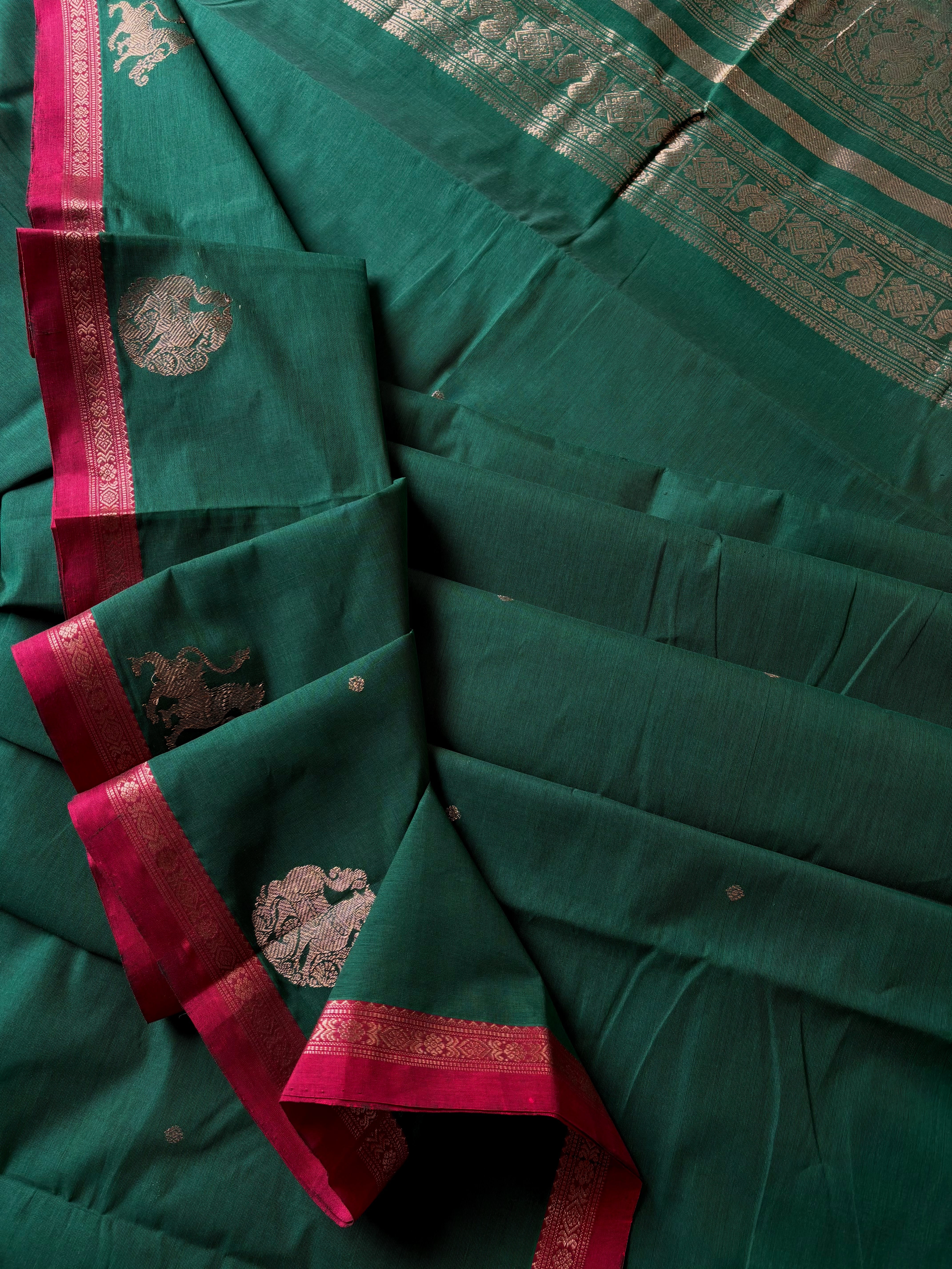 Handwoven Green Colour Kanchipuram Cotton Saree