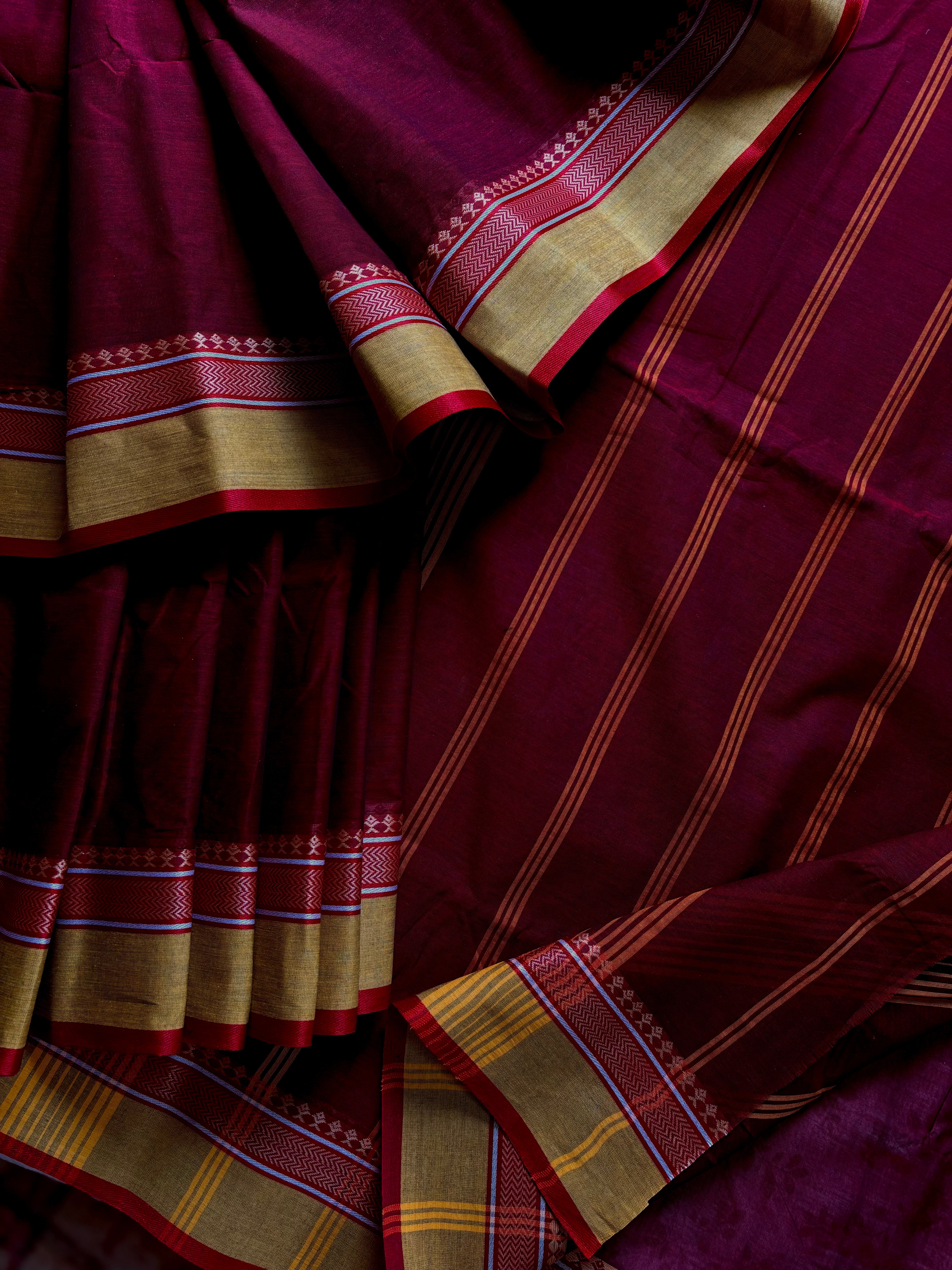 Handwoven Maroonish Wine Tangail Saree