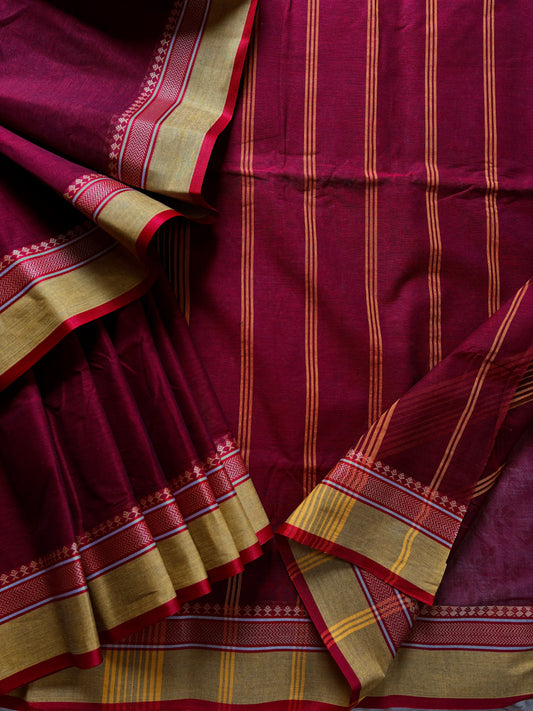 Handwoven Maroonish Wine Tangail Saree