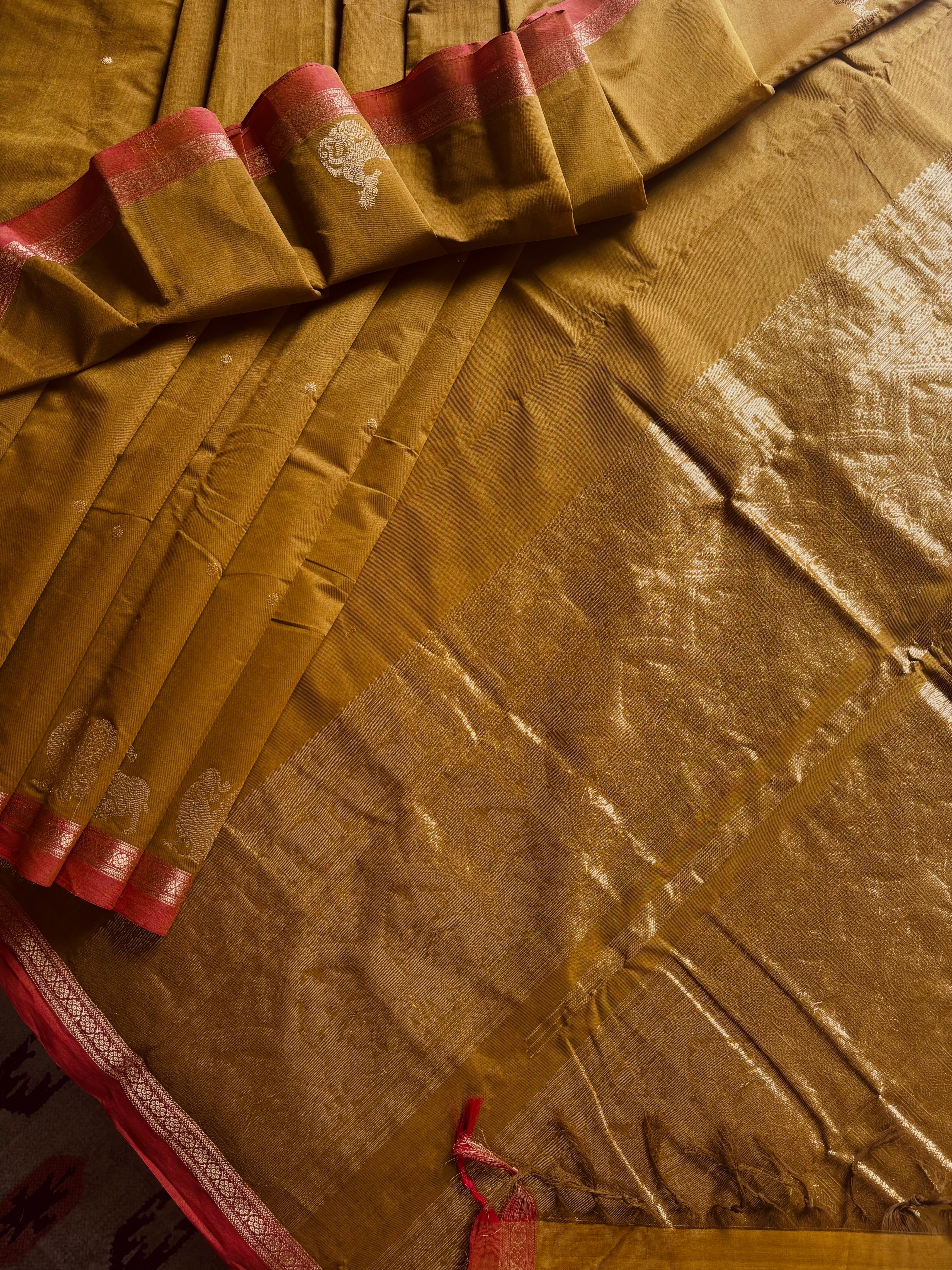 Handwoven Yellow Ochre Colour Kanchipuram Cotton Saree