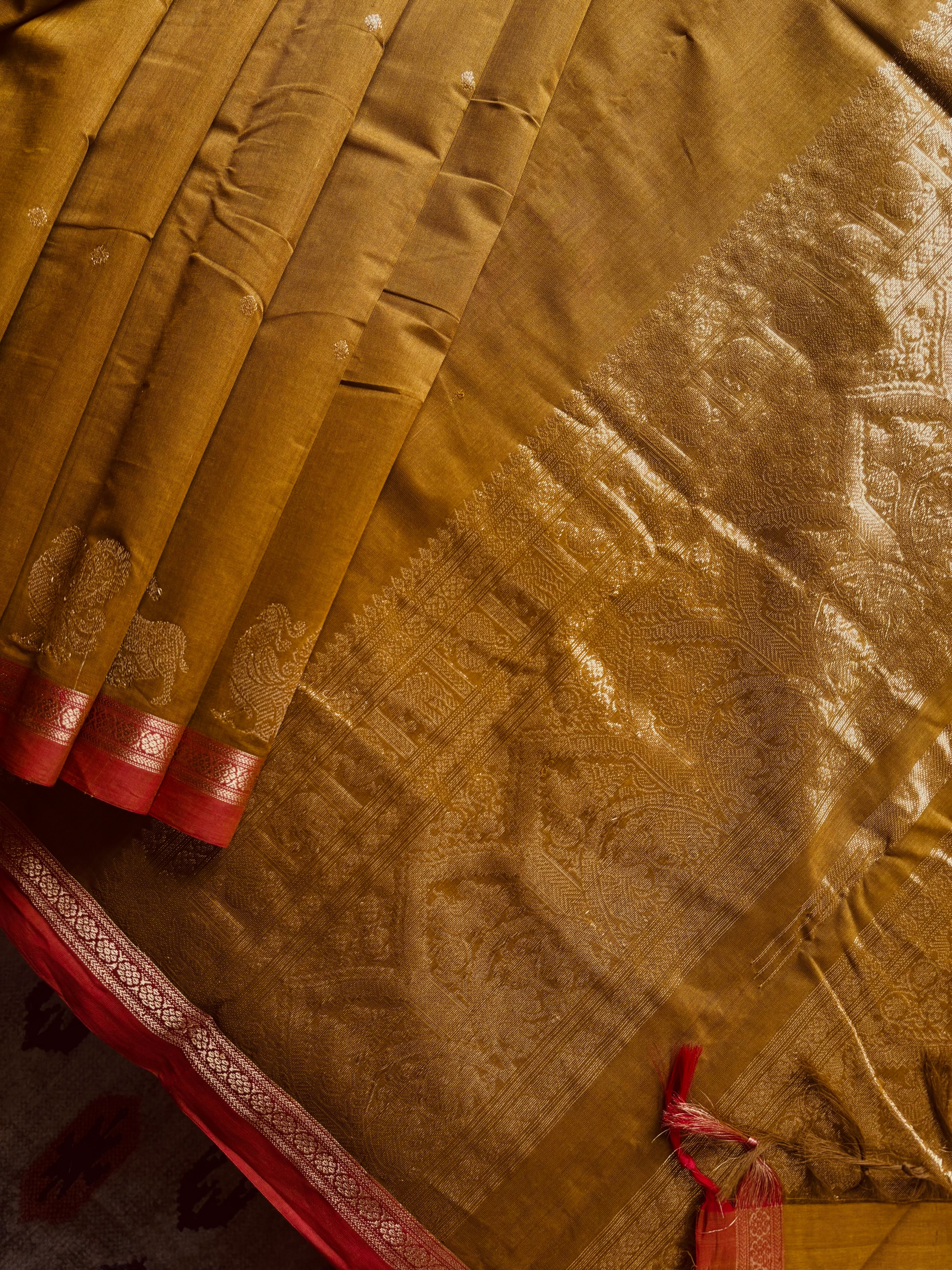 Handwoven Yellow Ochre Colour Kanchipuram Cotton Saree