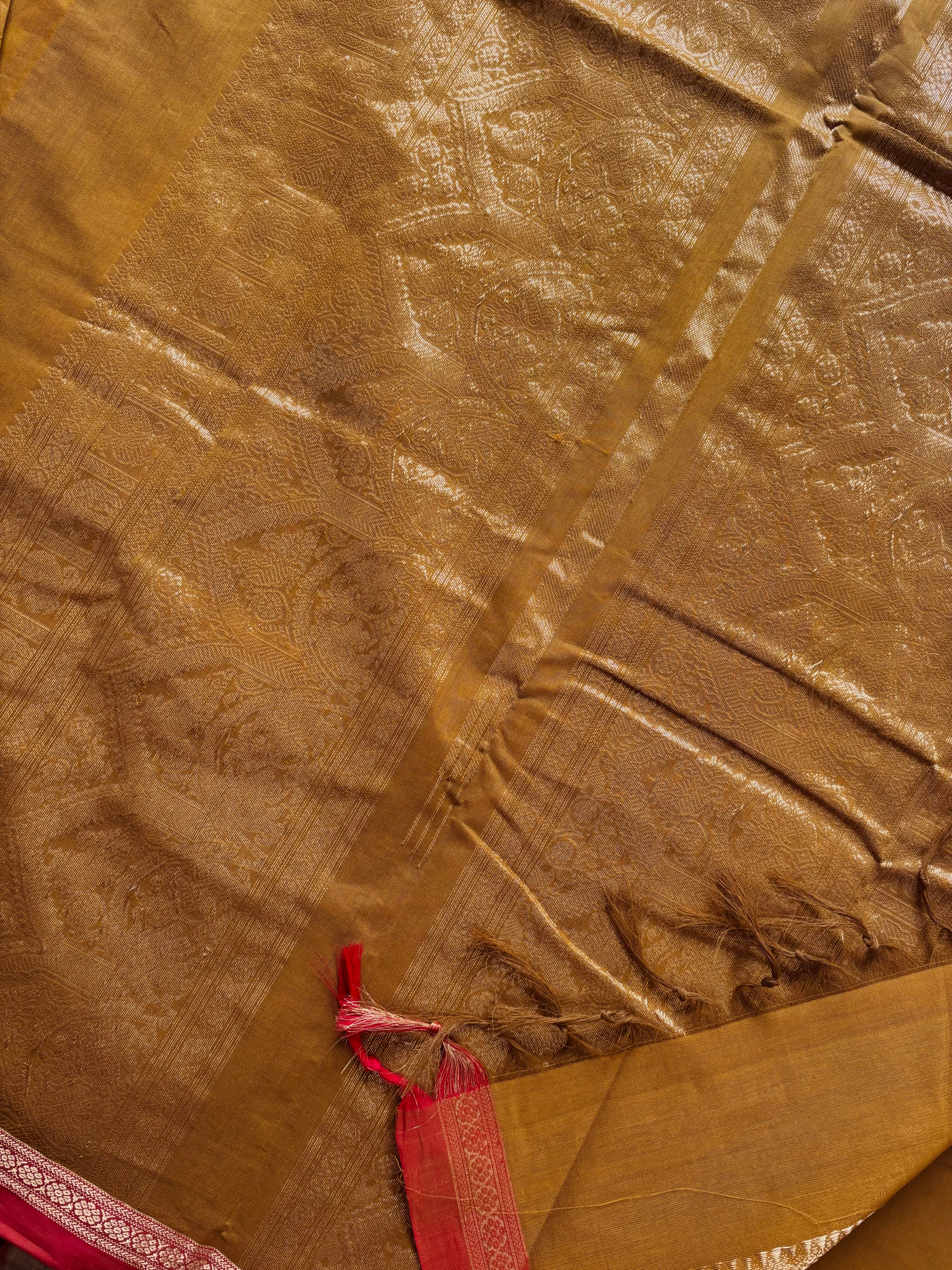 Handwoven Yellow Ochre Colour Kanchipuram Cotton Saree