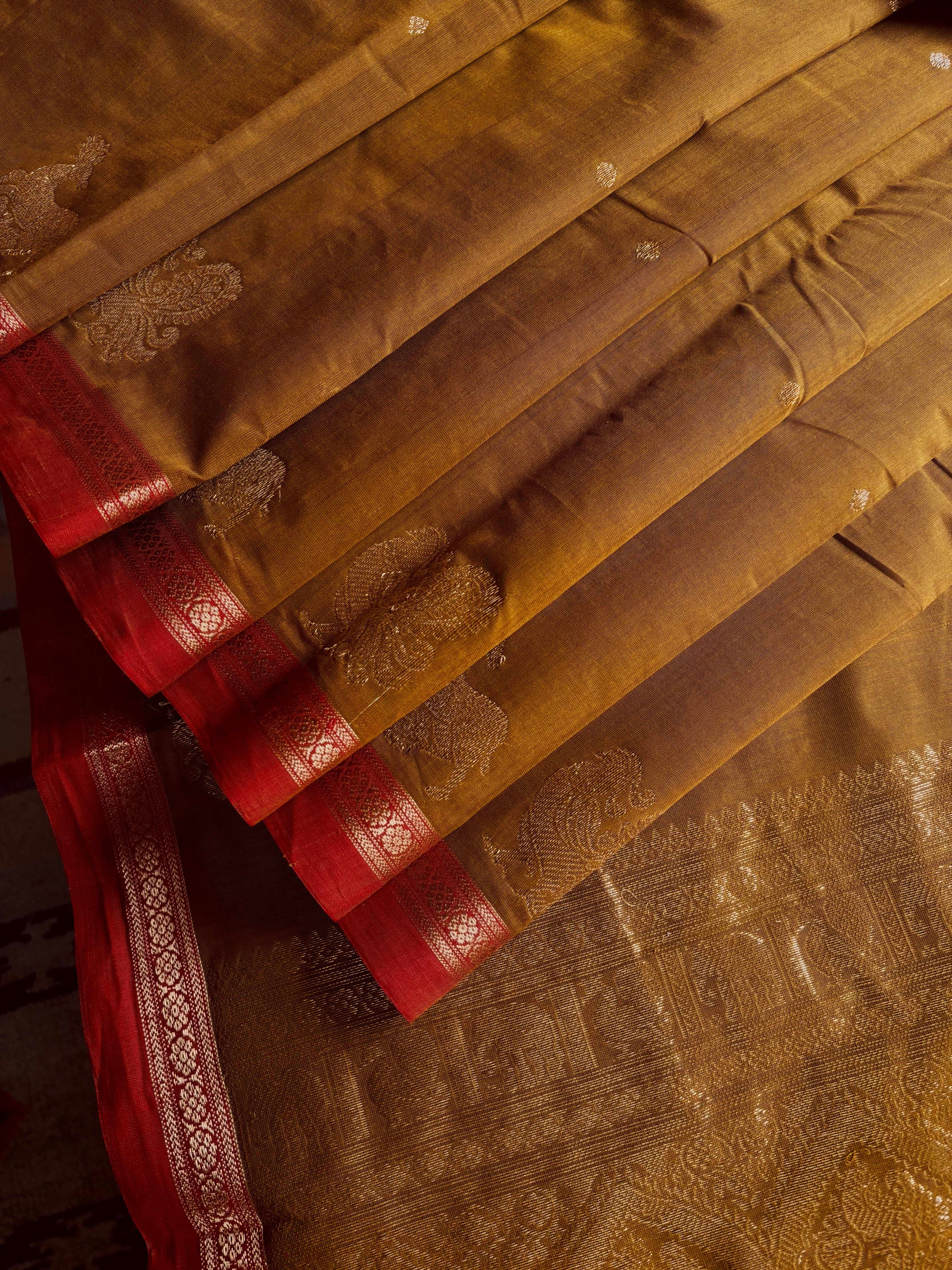 Handwoven Yellow Ochre Colour Kanchipuram Cotton Saree