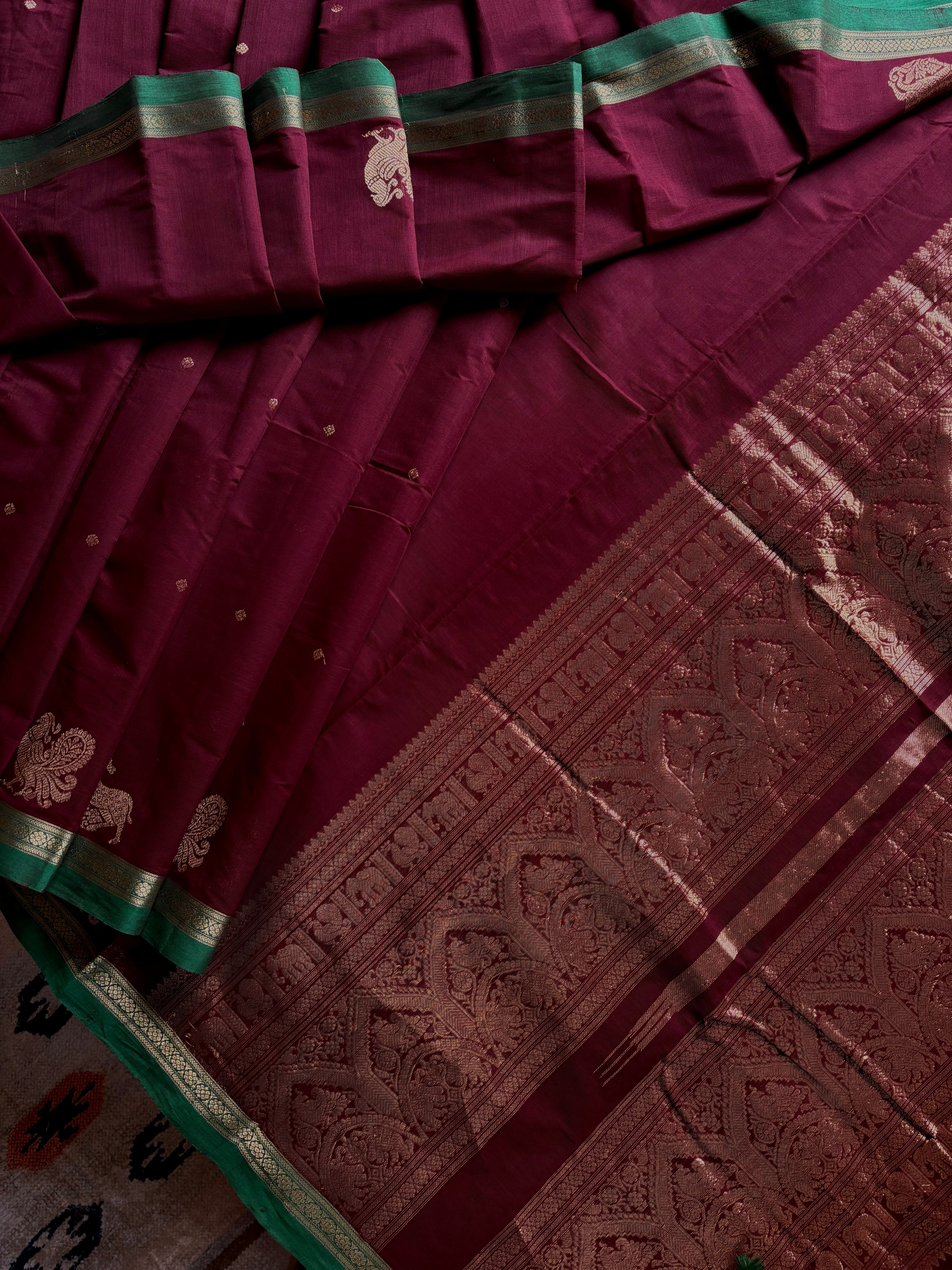 Handwoven Burgundy Colour Kanchipuram Cotton Saree