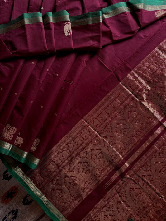 Handwoven Burgundy Colour Kanchipuram Cotton Saree