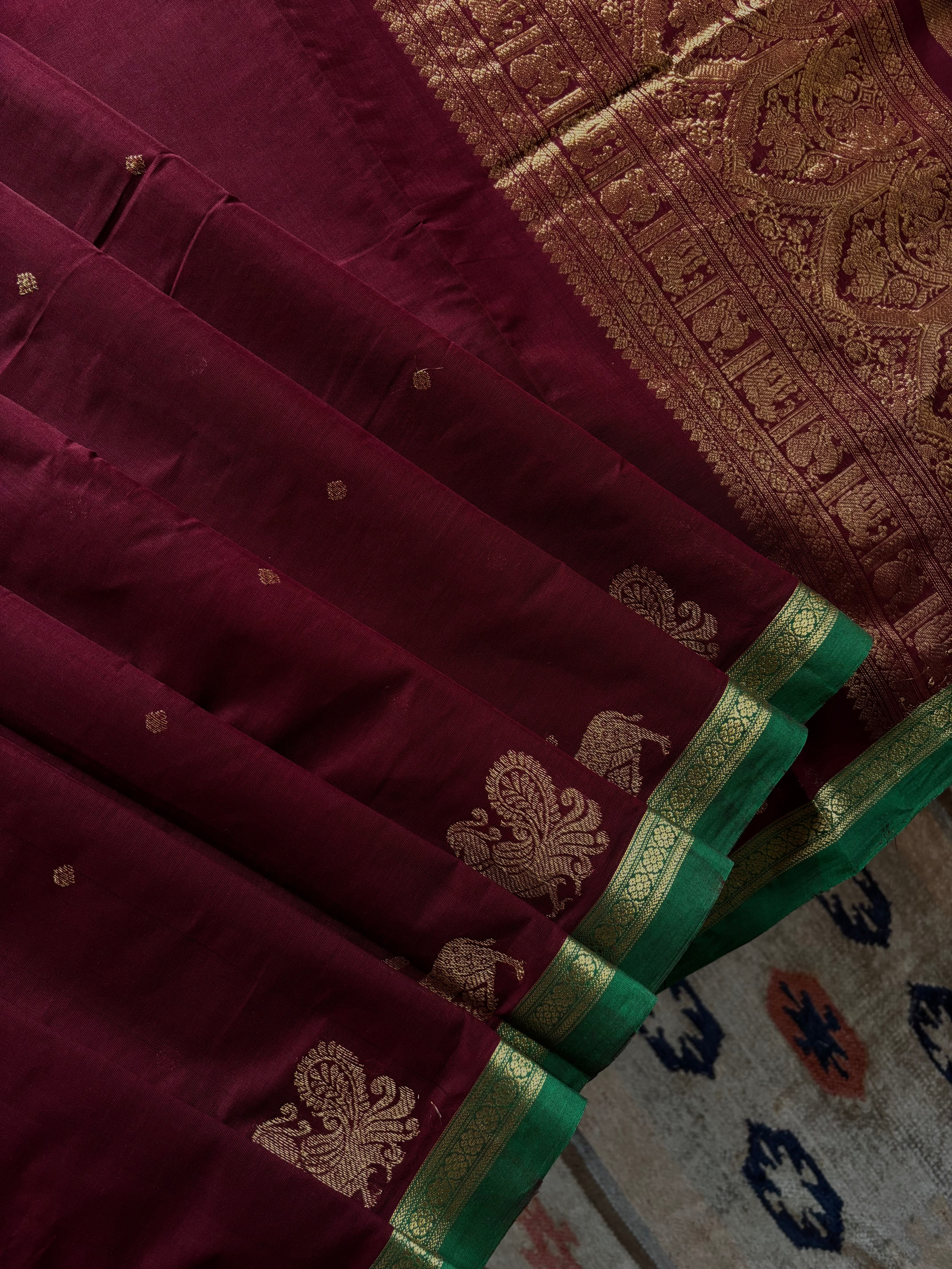 Handwoven Burgundy Colour Kanchipuram Cotton Saree