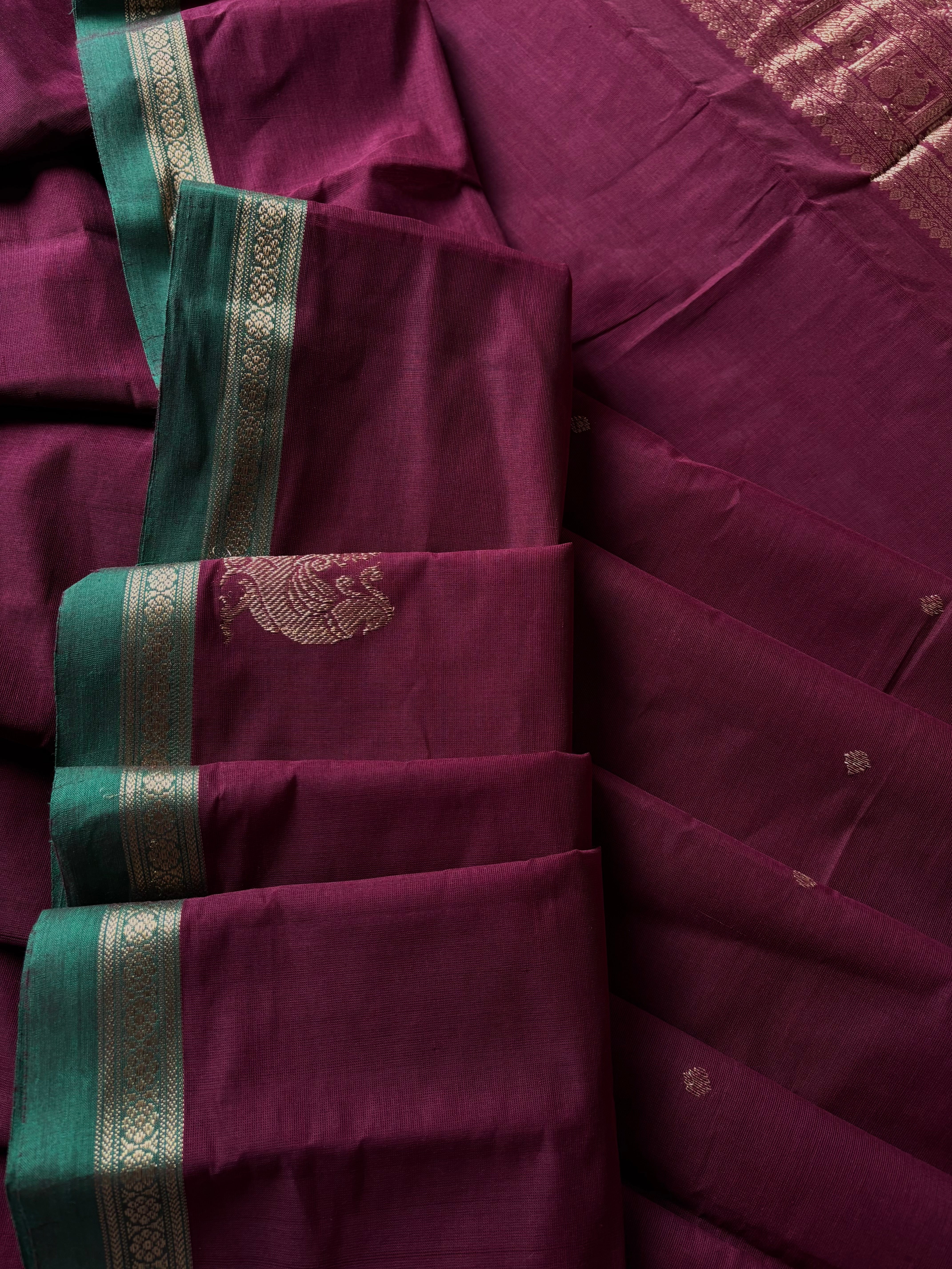 Handwoven Burgundy Colour Kanchipuram Cotton Saree