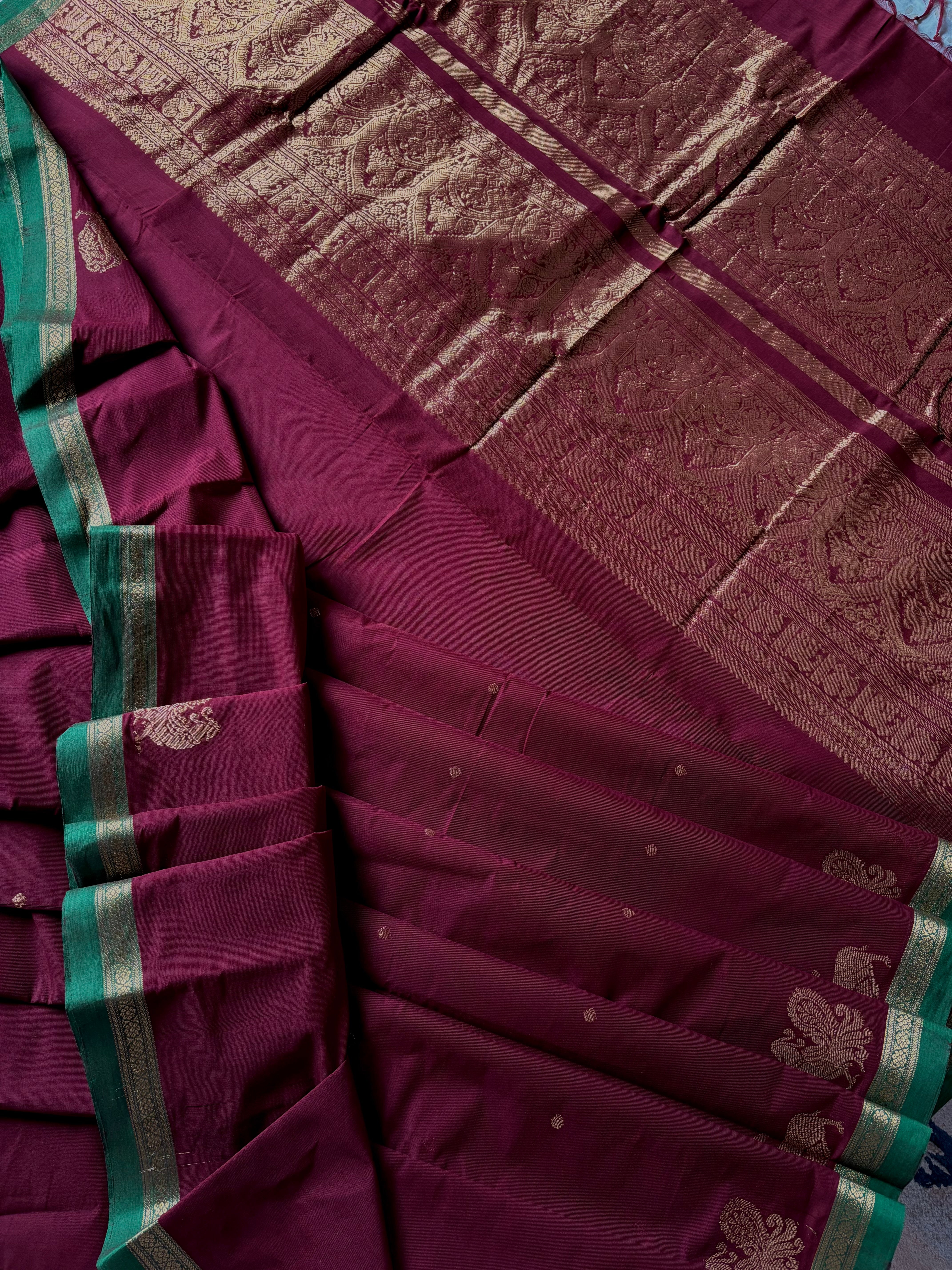 Handwoven Burgundy Colour Kanchipuram Cotton Saree