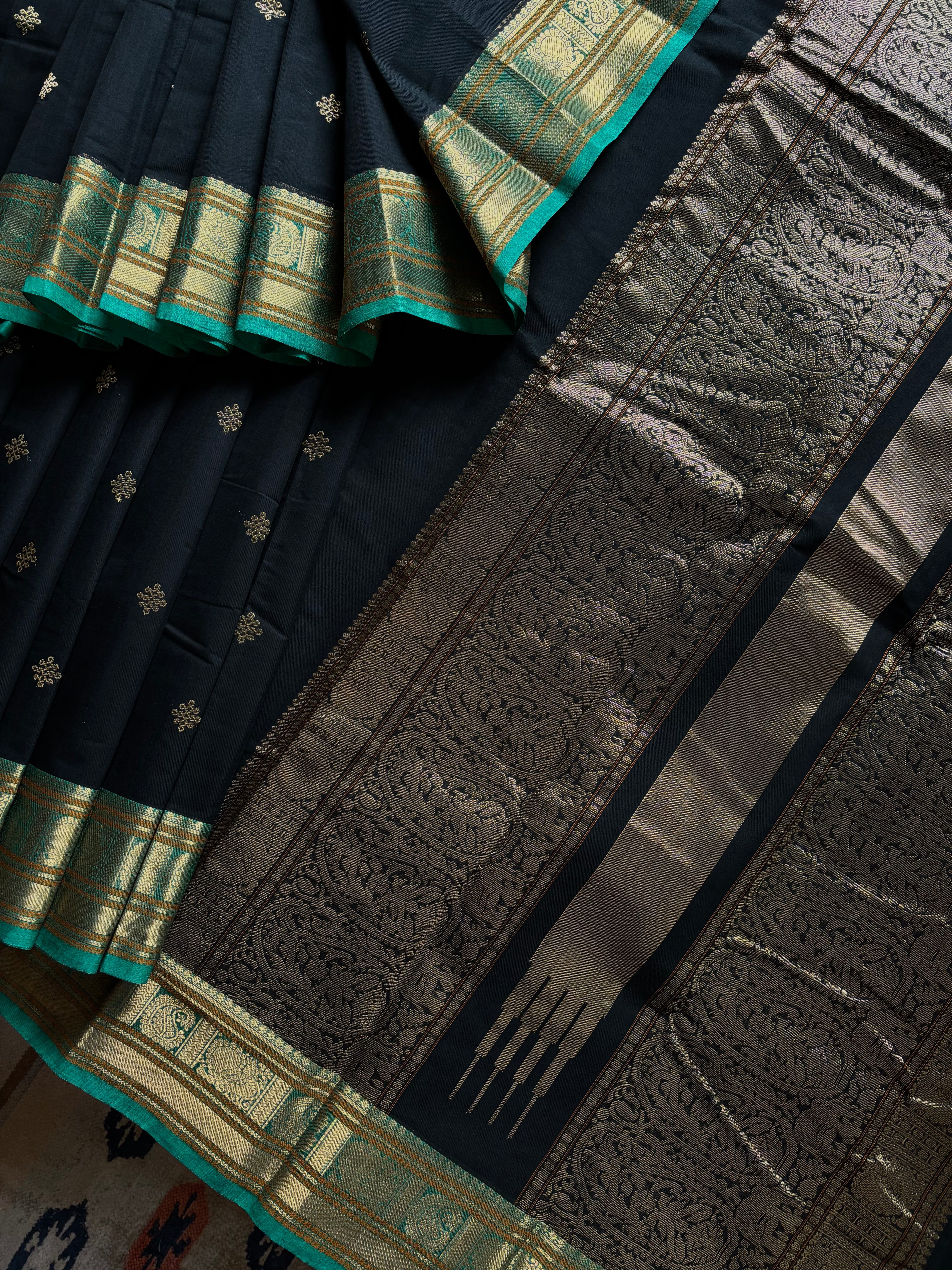 Handwoven Black Kanchipuram Cotton Saree