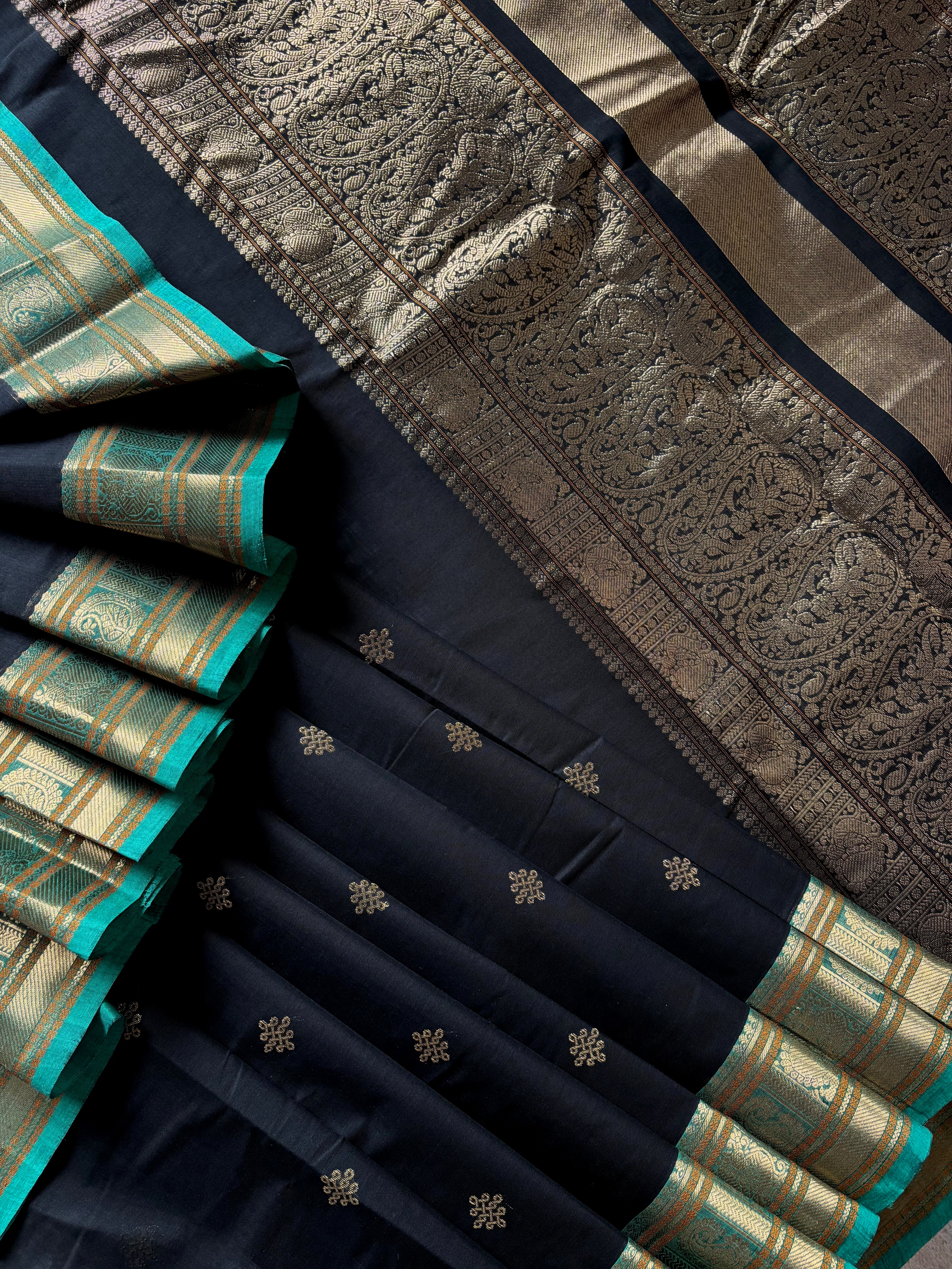 Handwoven Black Kanchipuram Cotton Saree