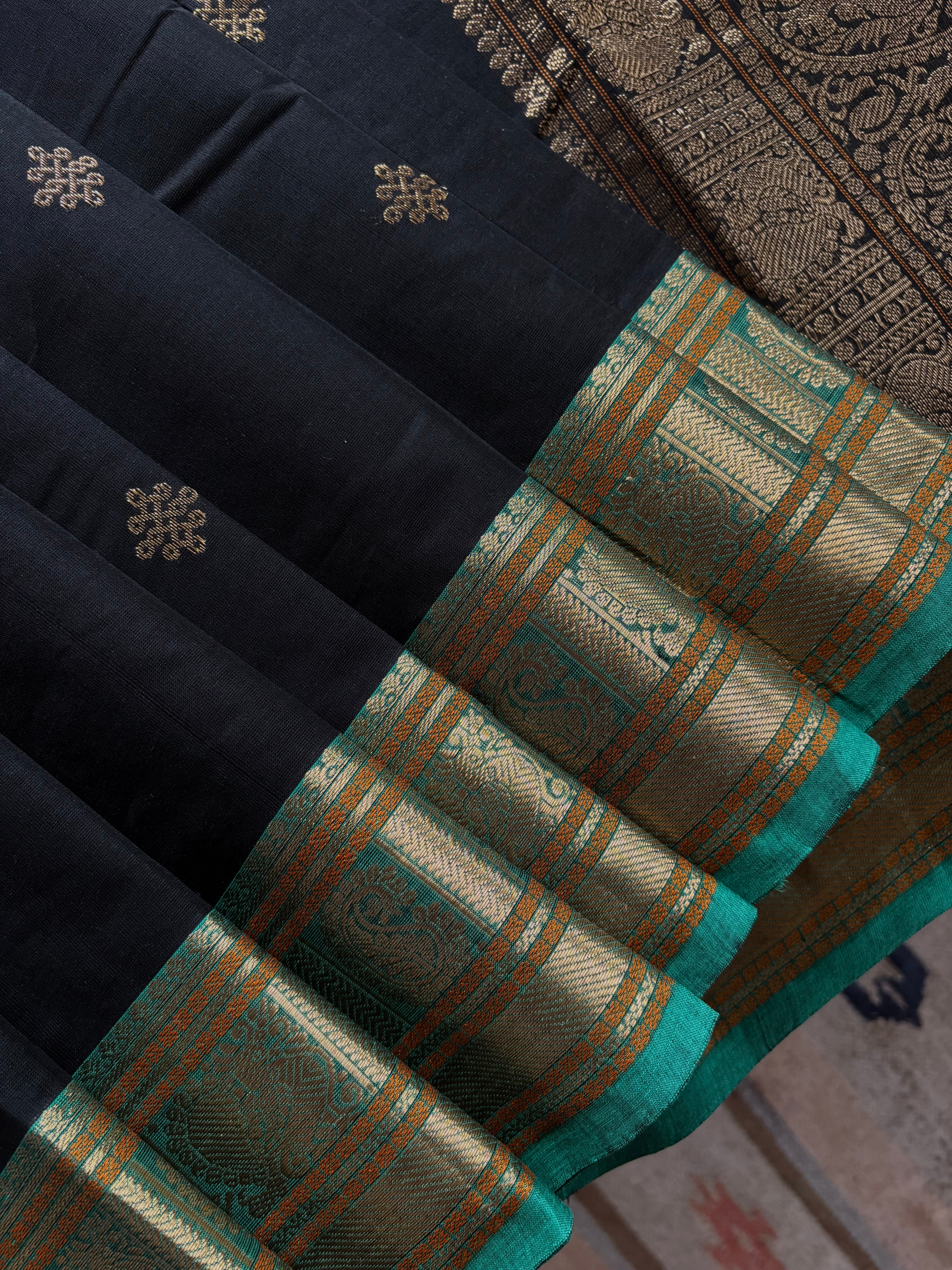 Handwoven Black Kanchipuram Cotton Saree