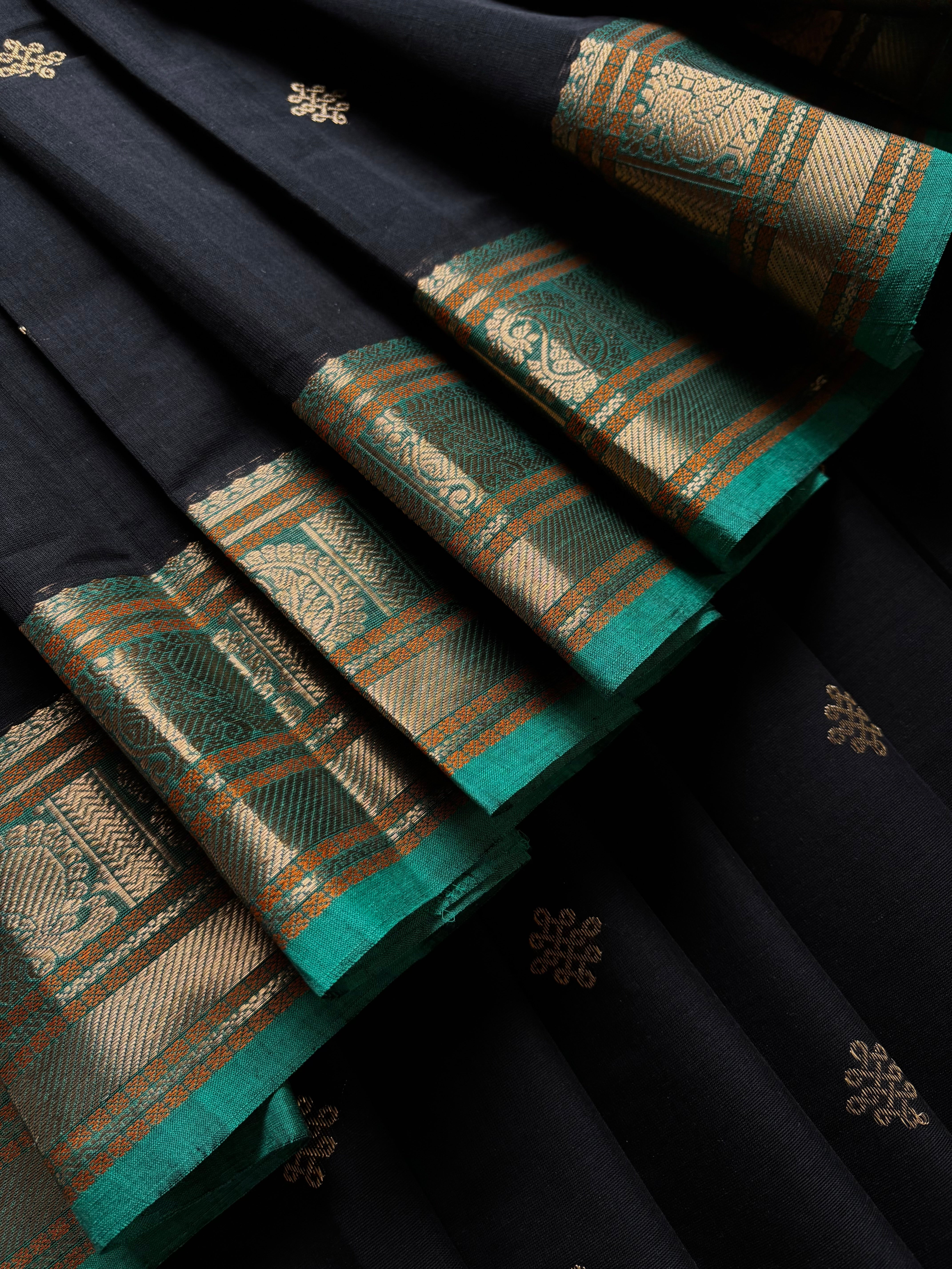 Handwoven Black Kanchipuram Cotton Saree