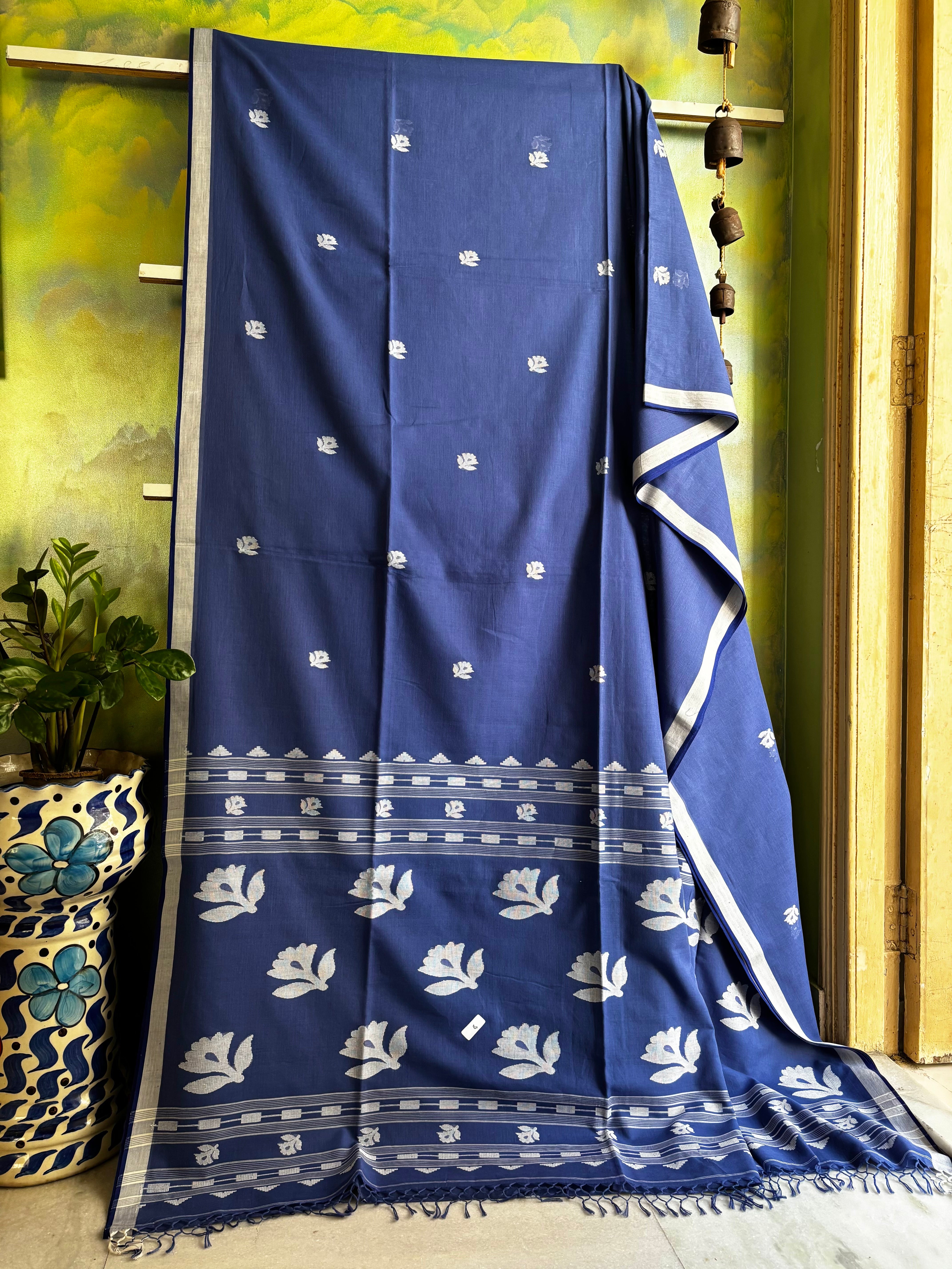 Handwoven Blue Colour Cotton Jamdani Saree