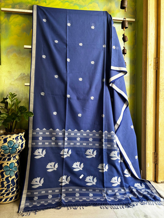 Handwoven Blue Colour Cotton Jamdani Saree