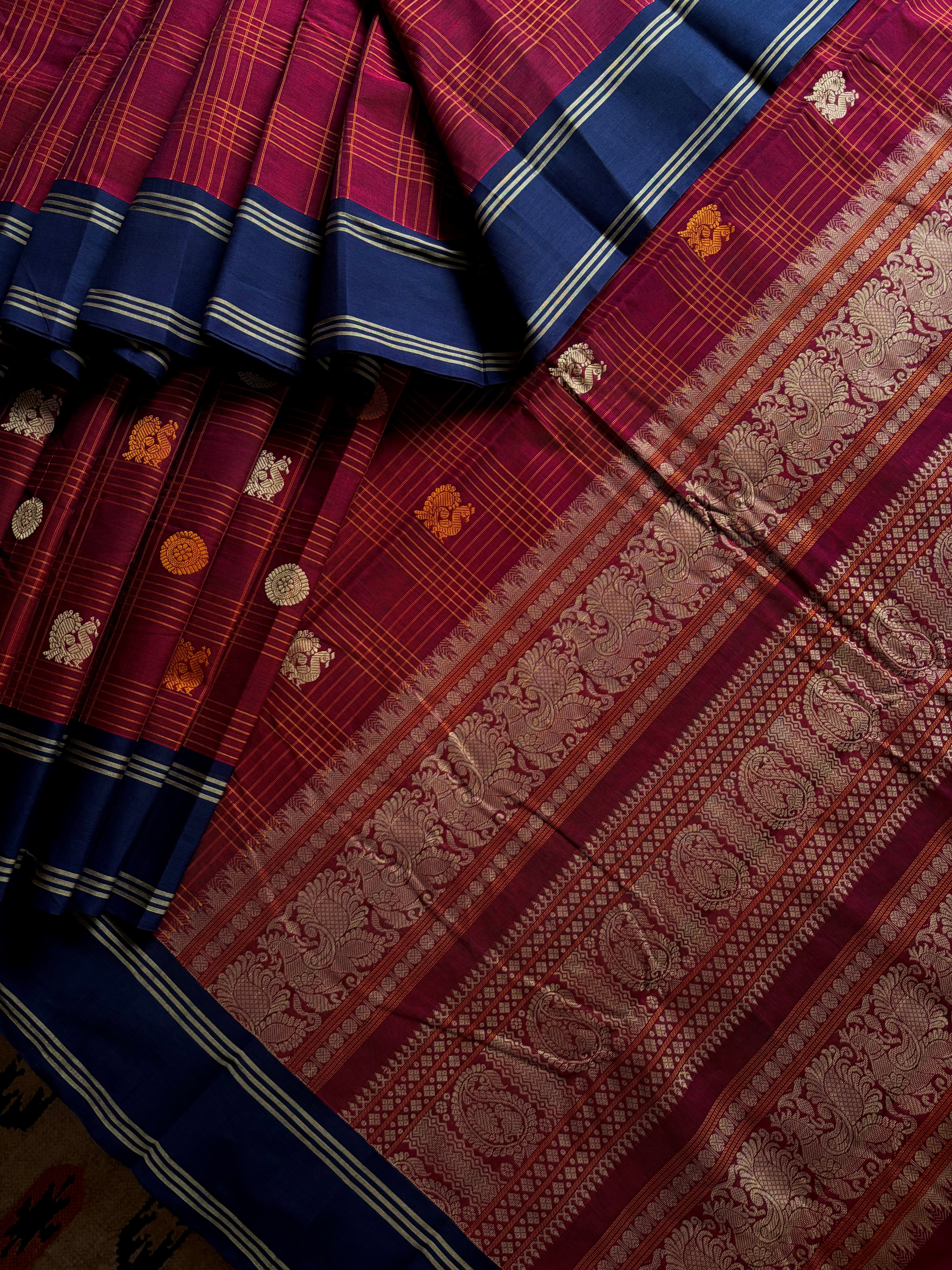Handwoven Maroon Colour Kanchipuram Cotton Saree