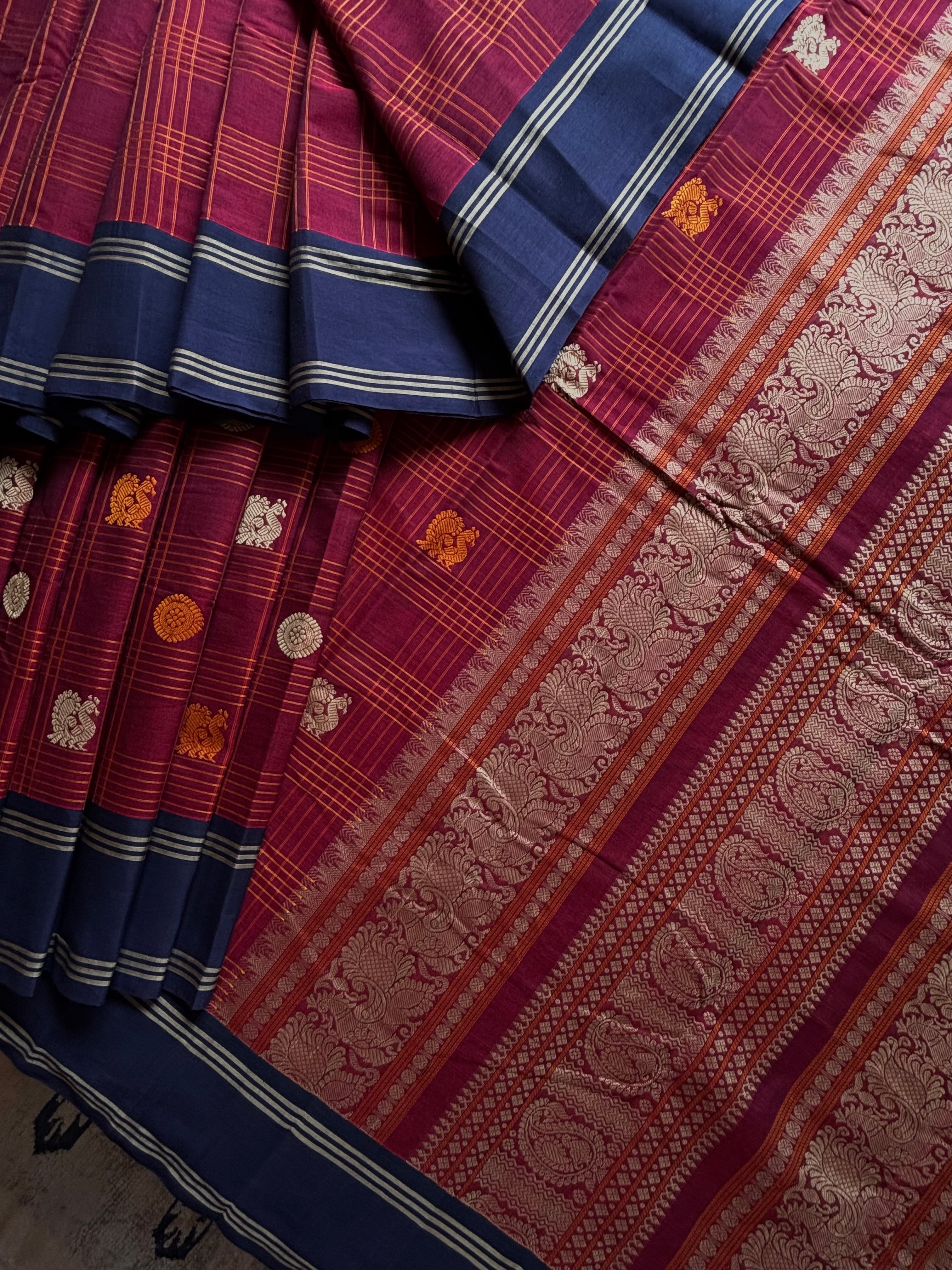 Handwoven Maroon Colour Kanchipuram Cotton Saree